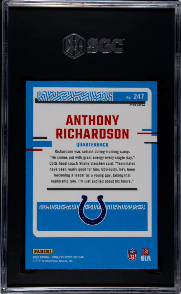 2023 Donruss Optic Football Anthony Richardson Rated Rookie Purple Shock SGC 10 