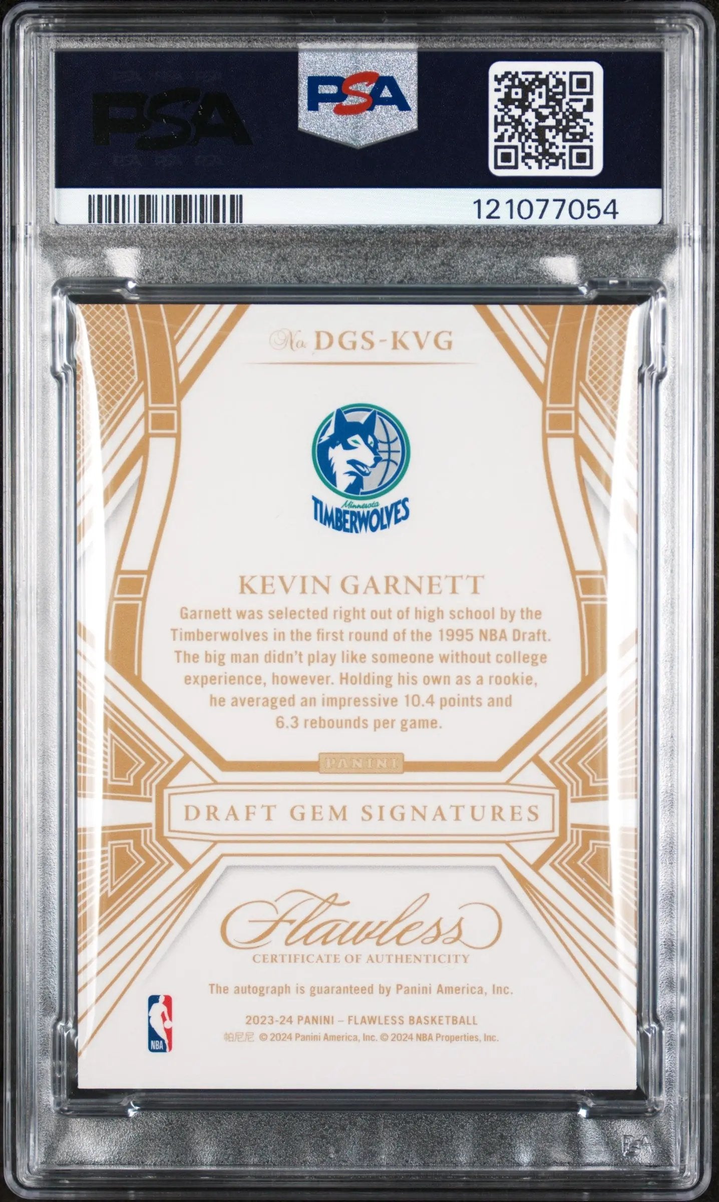 2023 Flawless Draft Gem Signatures Auto Kevin Garnett /25 PSA 8 