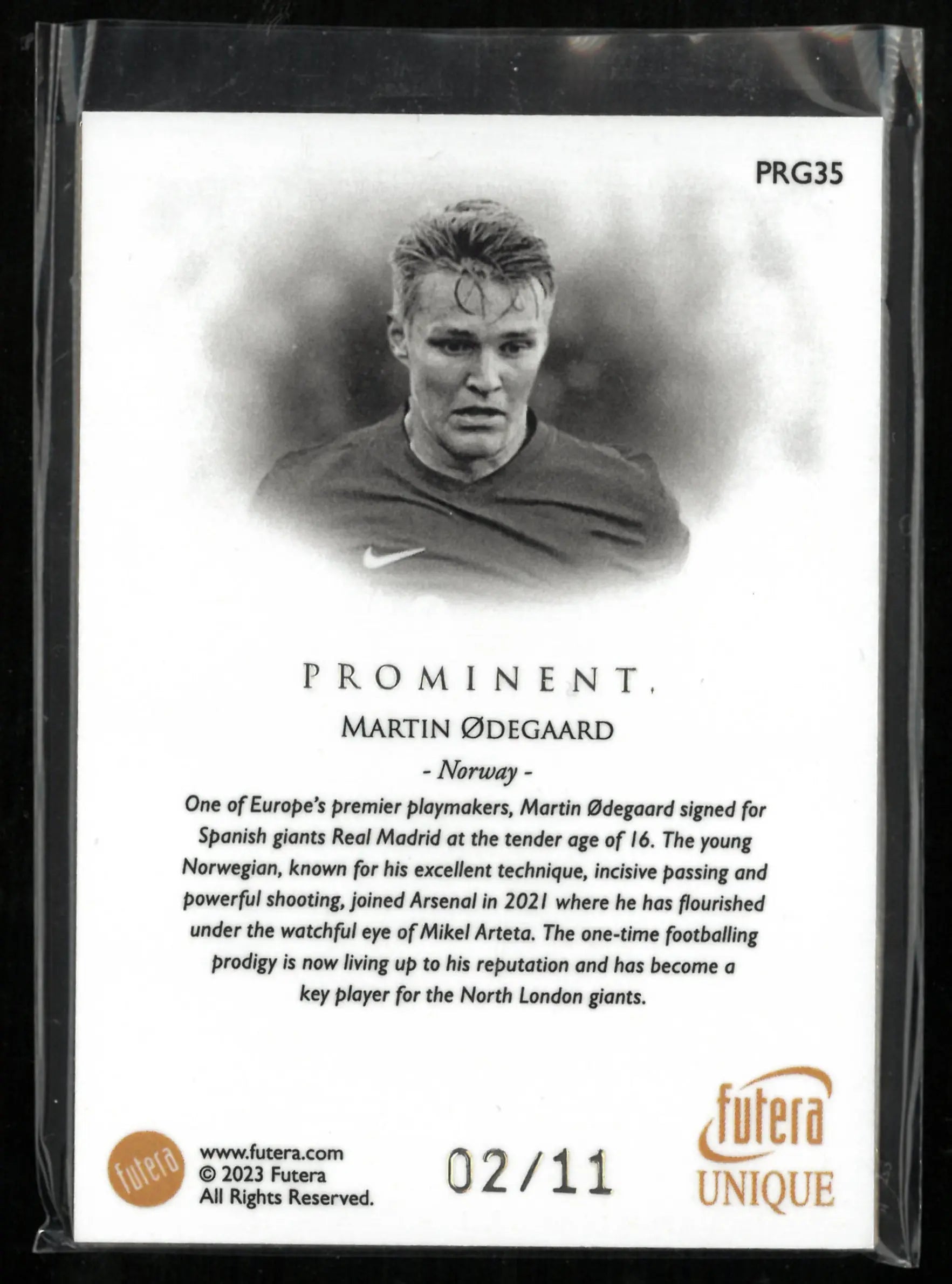 2023 Futera Unique Prominent Martin Odegaard /11 Gold Frame 