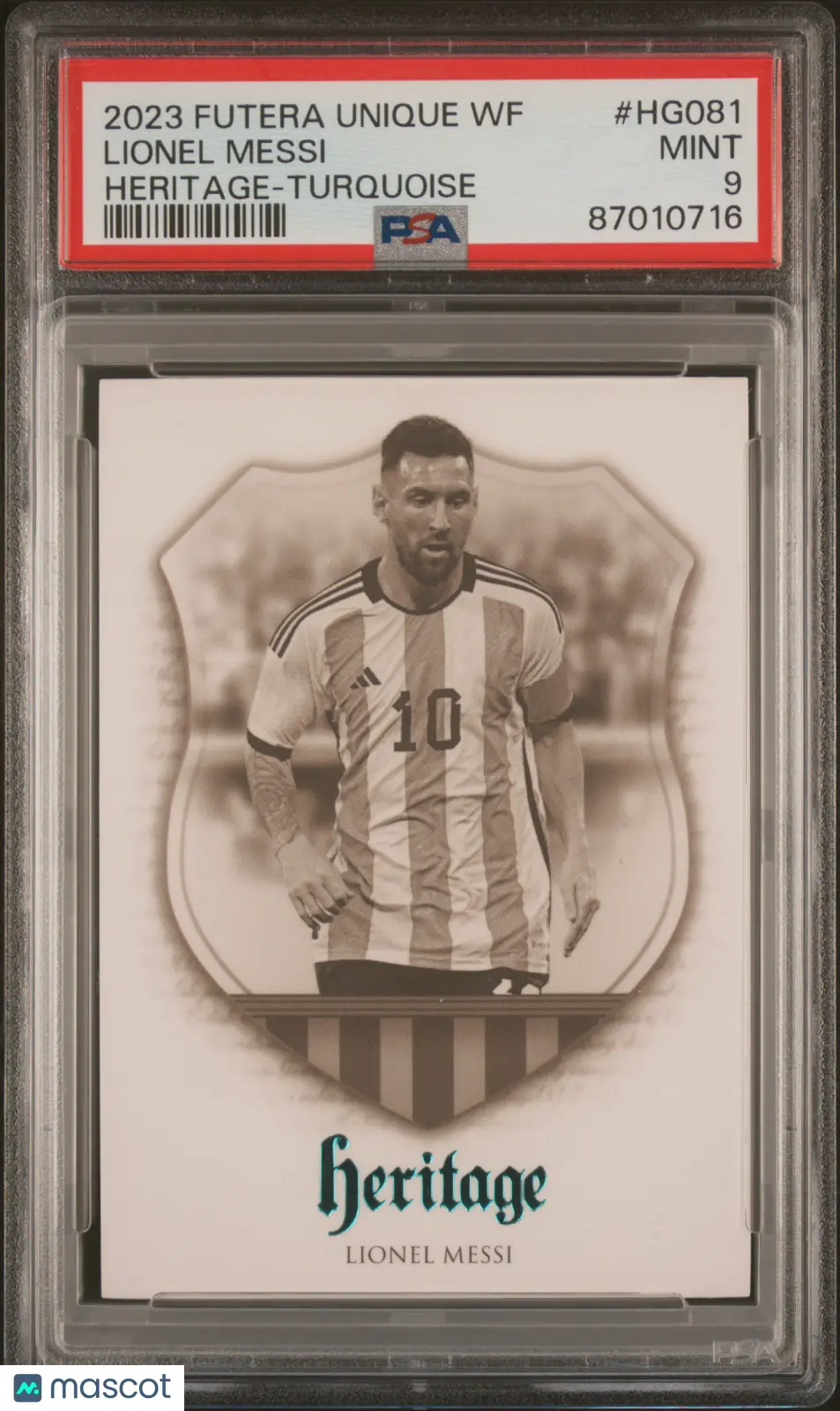 2023 Futera Unique World Football Heritage Lionel Messi Turquoise PSA 9 /35 