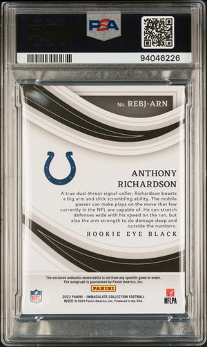 2023 Immaculate Col. PSA 9 Anthony Richardson RC Eye Black Jersey Auto 09/99 