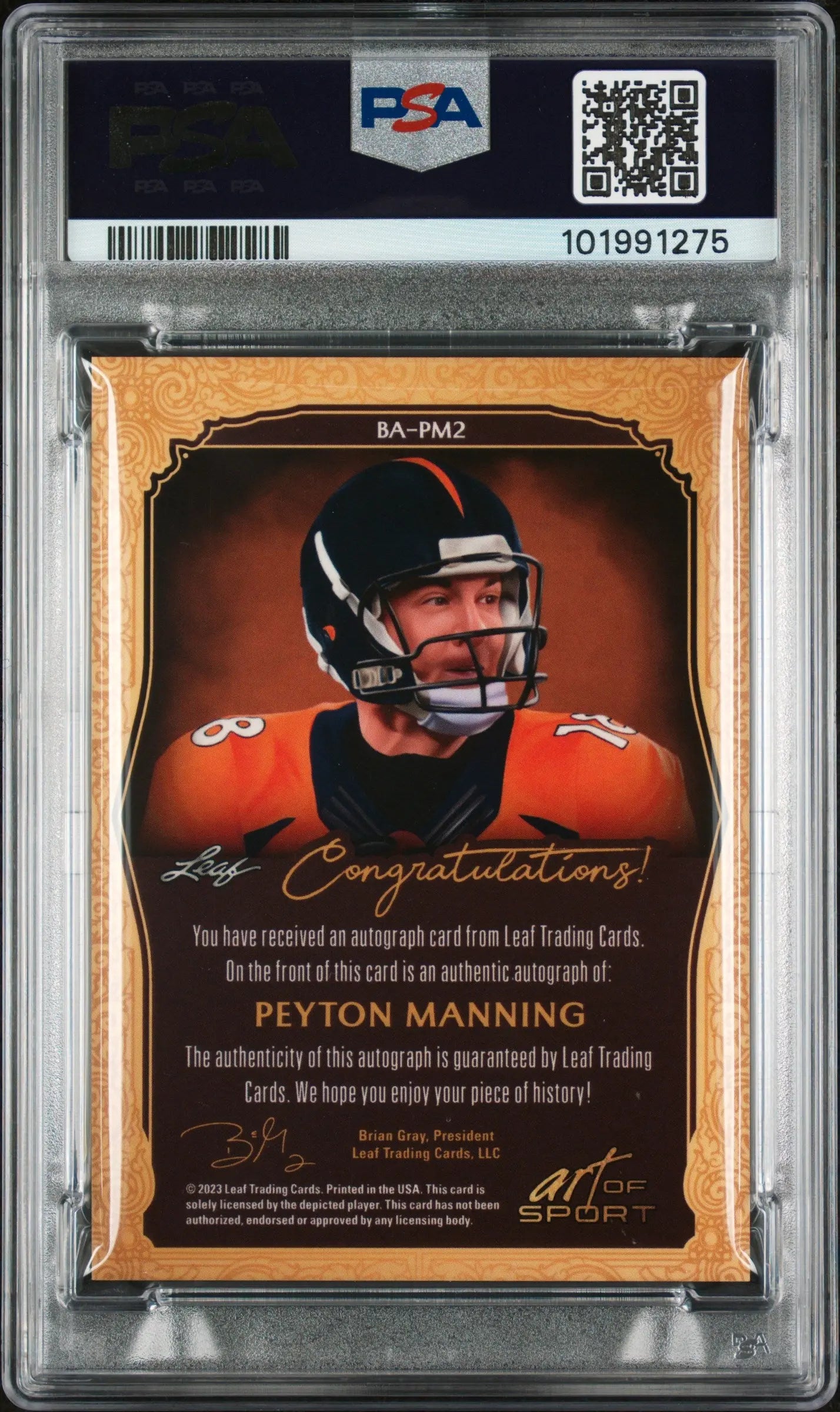 2023 Leaf Art Of Sport Autographs Auto Peyton Manning Red Spectrum /6 PSA 10 