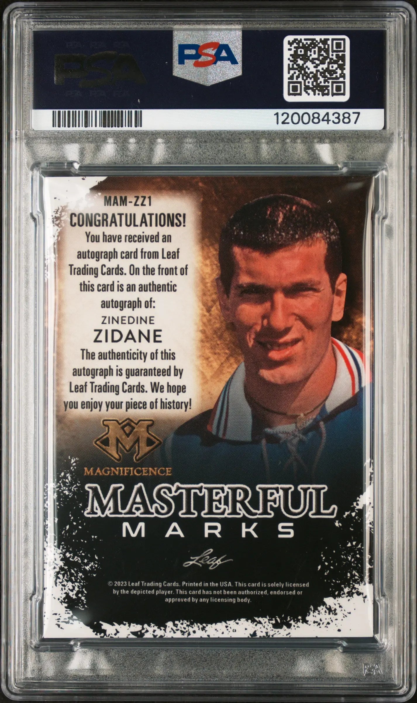 2023 Leaf Magnificence Masterful Marks Autograph Zinedine Zidane Holo /5 PSA 9 