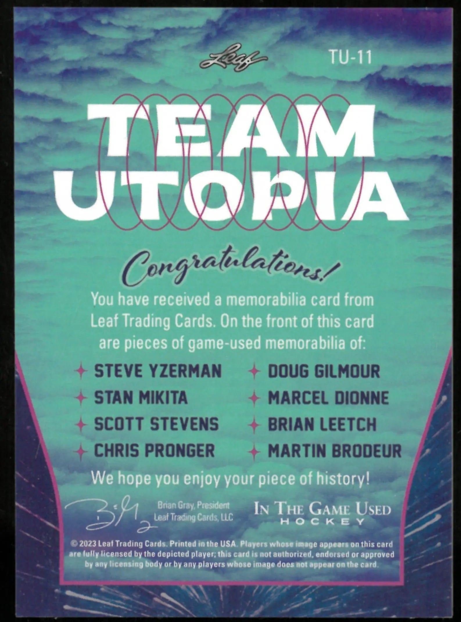 2023 Leaf Team Utopia Yzerman Mikita Stevens Pronger Gilmour Dionne Leetch Broduer 4/8 