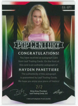 2023 Leaf Trading Pop Century Autograph Hayden Panettiere Auto Orange /2 