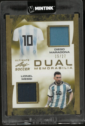 2023 Leaf Trading Ultimate Soccer Dual Memorabilia Diego Maradona/ Lionel Messi /27 
