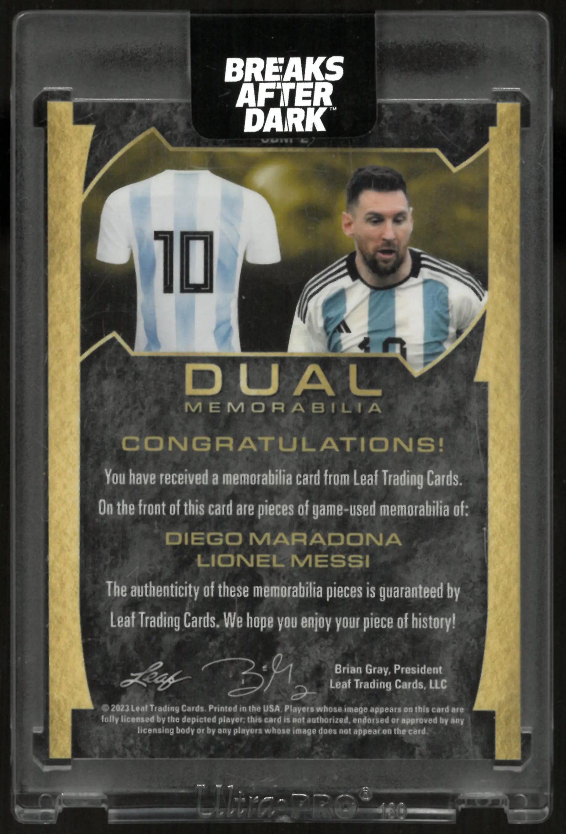 2023 Leaf Trading Ultimate Soccer Dual Memorabilia Diego Maradona/ Lionel Messi /27 