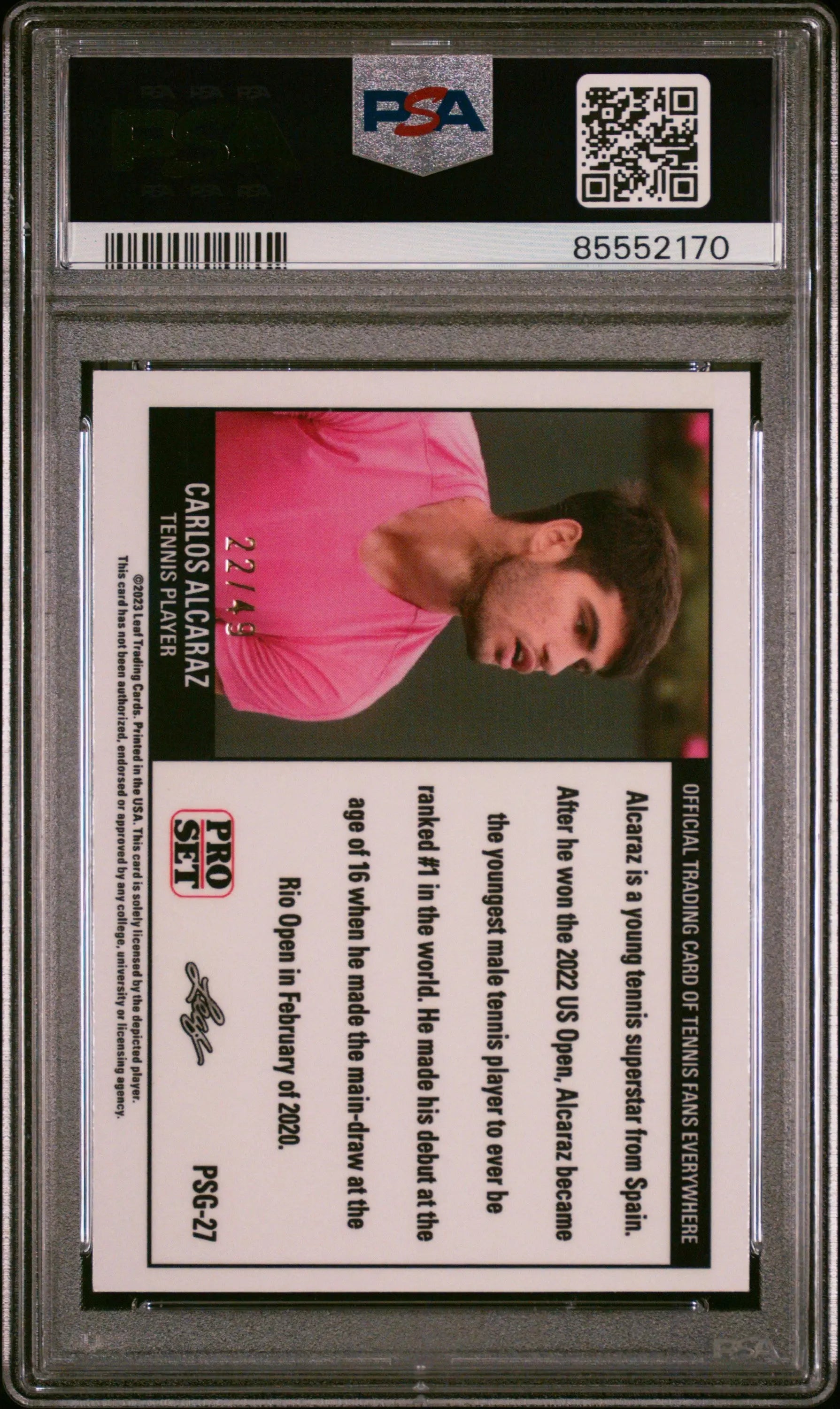 2023 Leaf Web Exclusives Carlos Alcaraz #PSG27 Pro Set Black PSA 10 