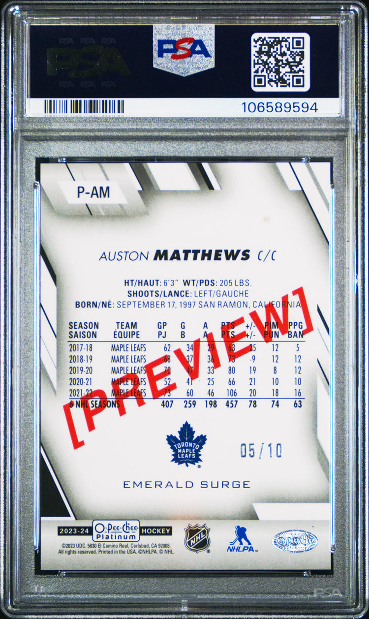 2023 O-Pee-Chee OPC Platinum Auston Matthes Platinum Emerald Surge PSA 10 /10 