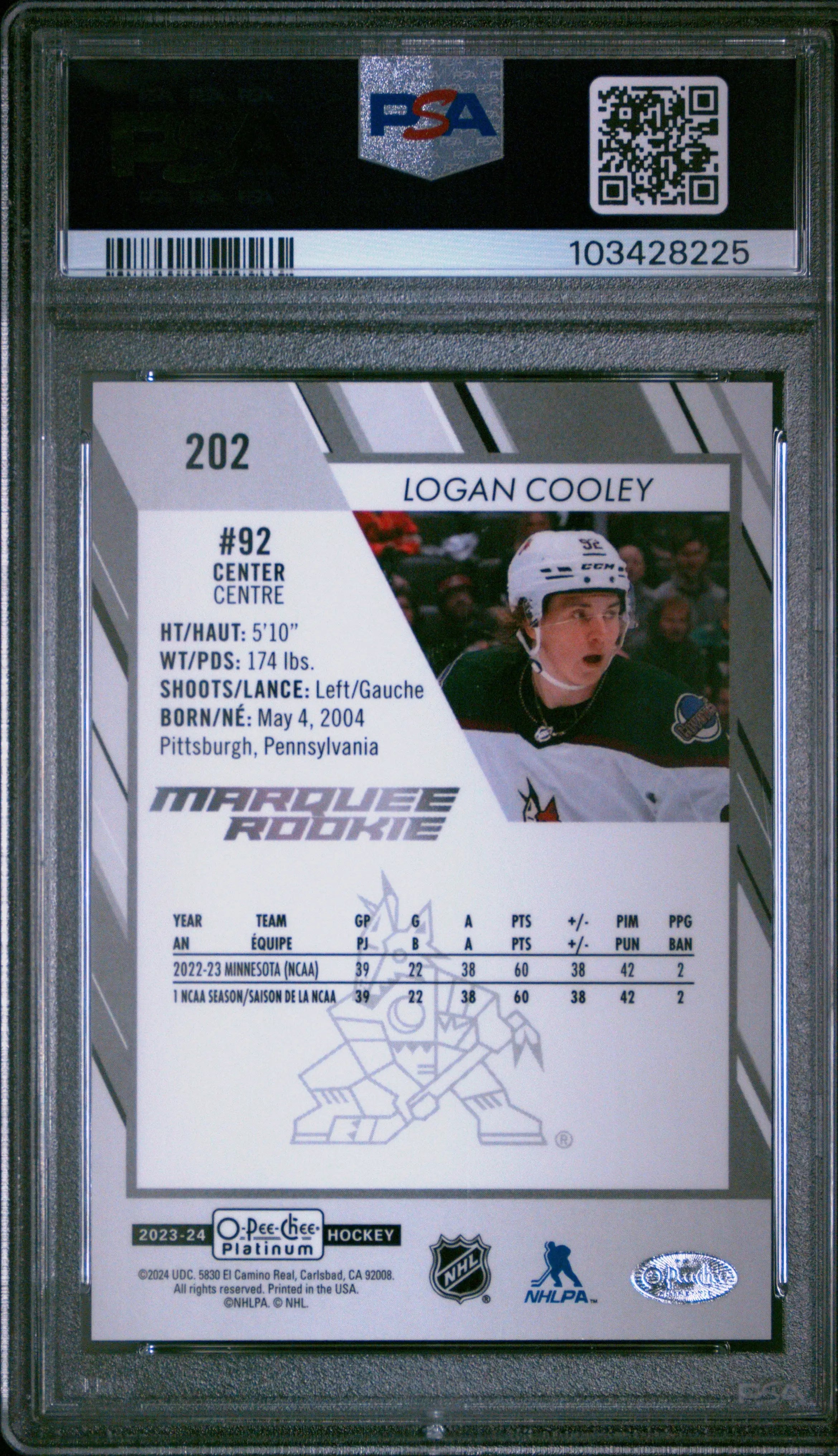 2023 O-Pee-Chee OPC Platinum Logan Cooley  Marquee Rookie Pond Hockey PSA 10 SP 