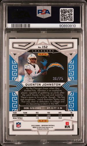 2023 Obsidian Football Quentin Johnston RC Rookie Electric Etch Purple PSA 9 /75 