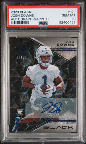 2023 Panini Black Autograph Rookie Josh Downs Auto Sapphire /25 RC PSA 10 