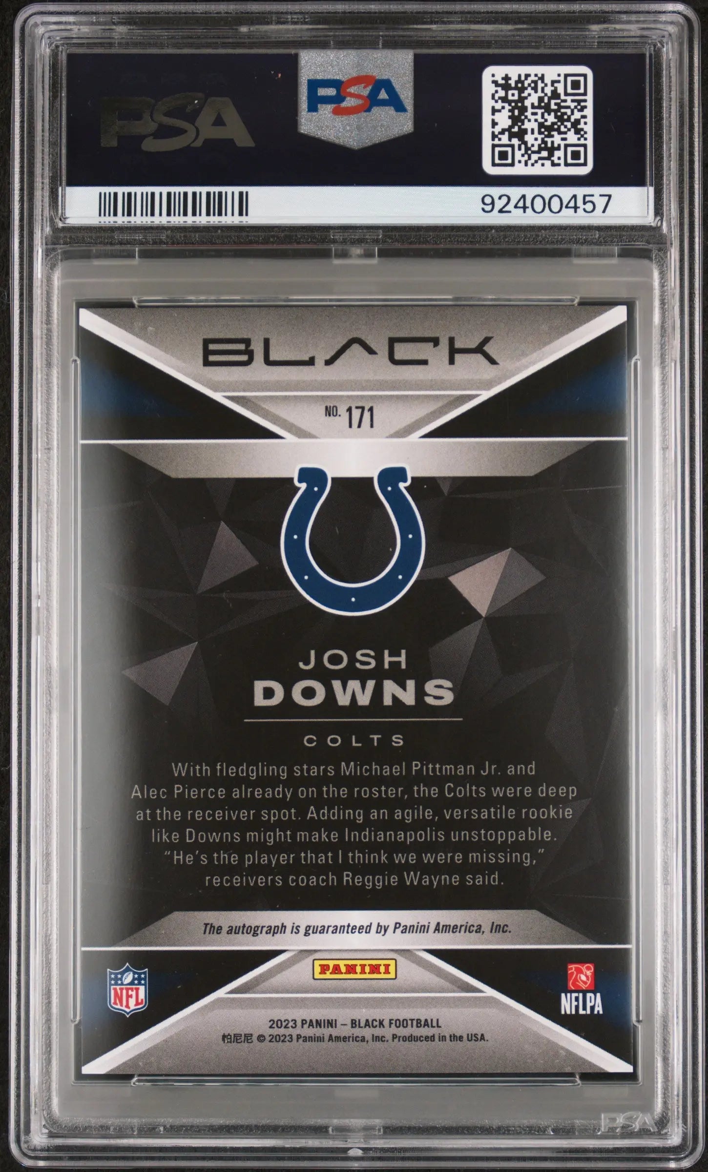 2023 Panini Black Autograph Rookie Josh Downs Auto Sapphire /25 RC PSA 10 