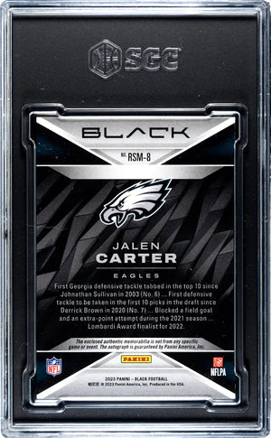 2023 Panini Black Rookie Autograph Jalen Carter Auto Gold /10 RC SGC 9 Auto 10 