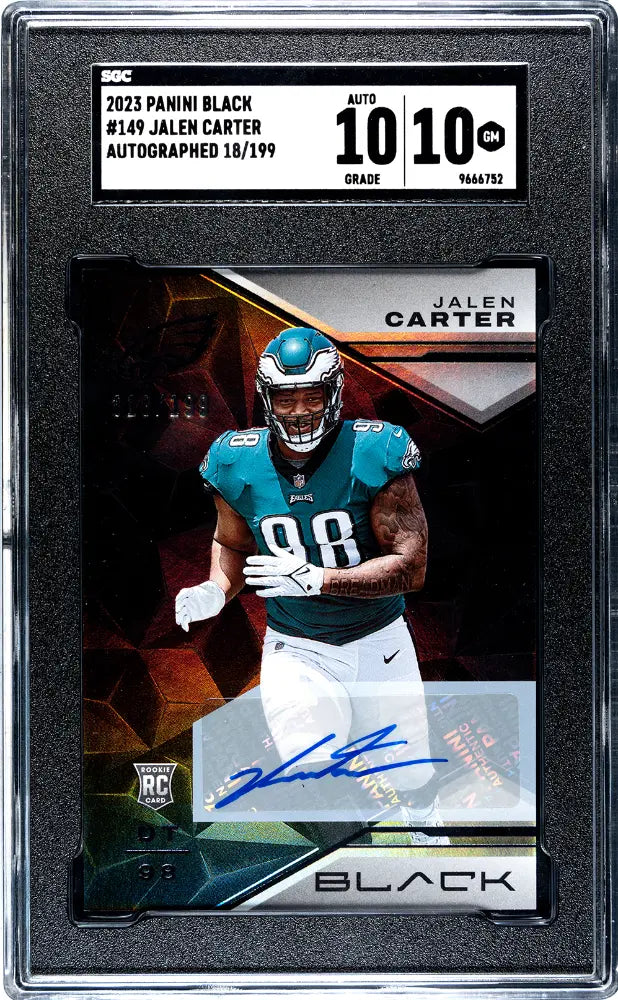 2023 Panini Black Rookie Autograph Jalen Carter Auto RC SGC 10 Auto 10 