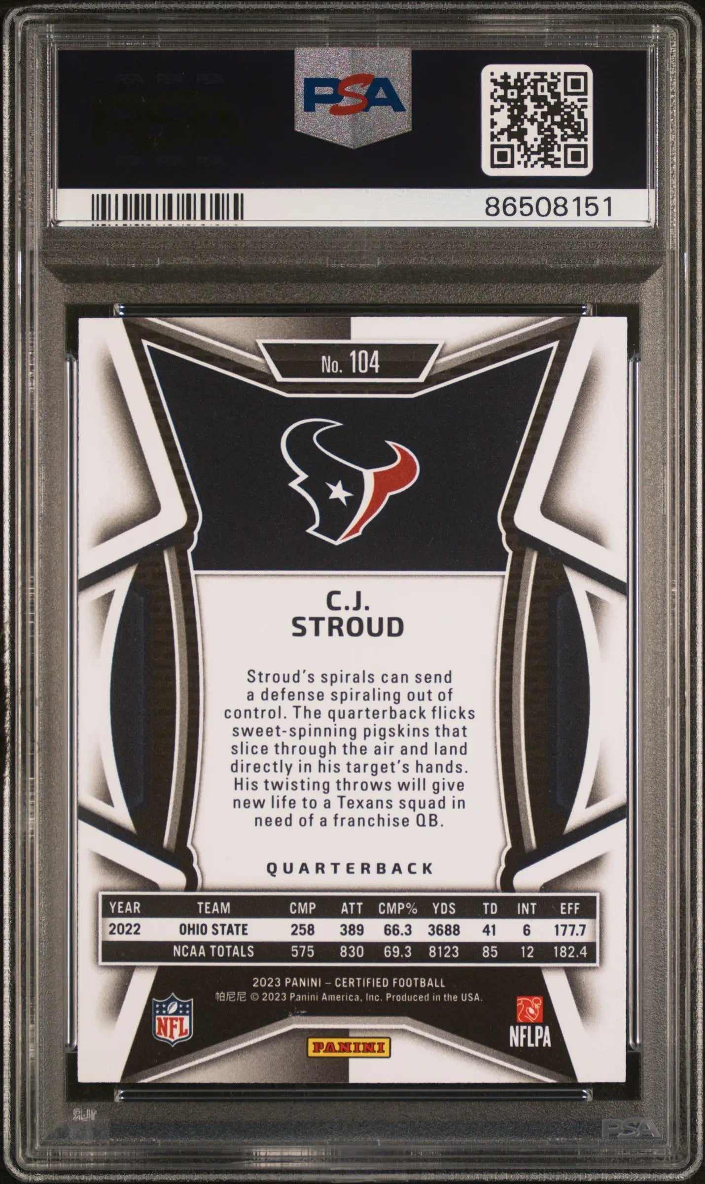 2023 Panini Certified Rookie CJ Stroud Mirror Pink /199 RC PSA 9 