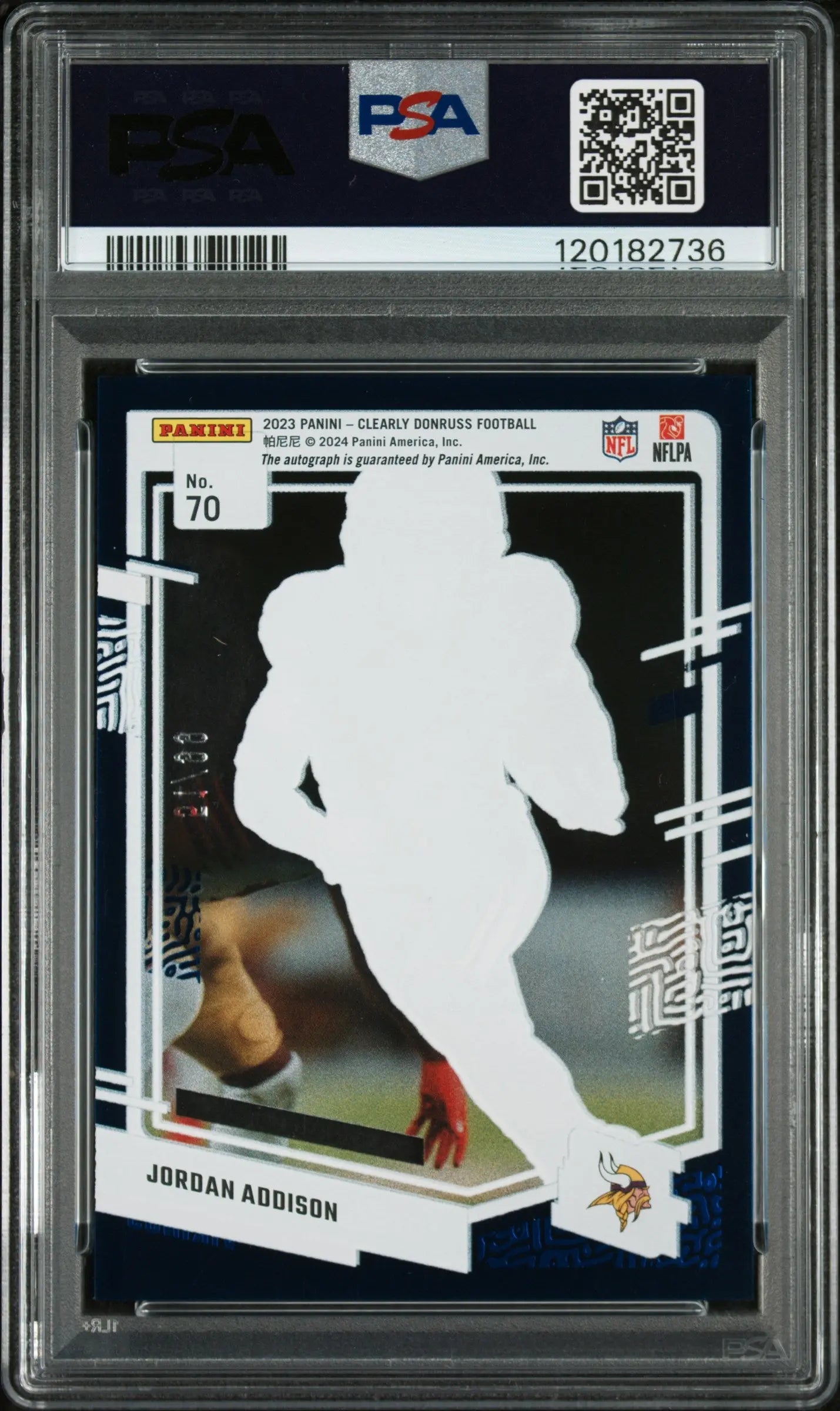 2023 Panini Clearly Donruss Rookie Jordan Addison Autograph Blue RC /99 PSA 9 