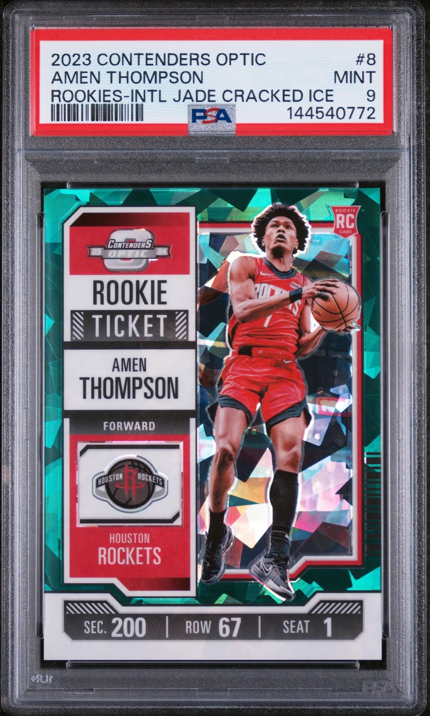 2023 Panini Contenders Optic Jade Ice Rookie Ticket Amen Thompson /5 PSA 9 