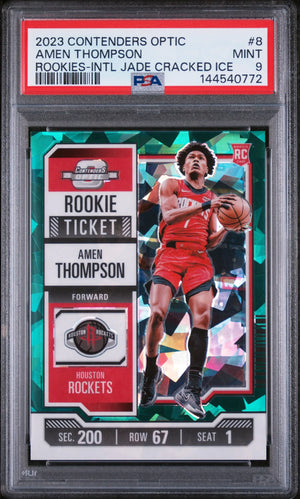 2023 Panini Contenders Optic Jade Ice Rookie Ticket Amen Thompson /5 PSA 9 