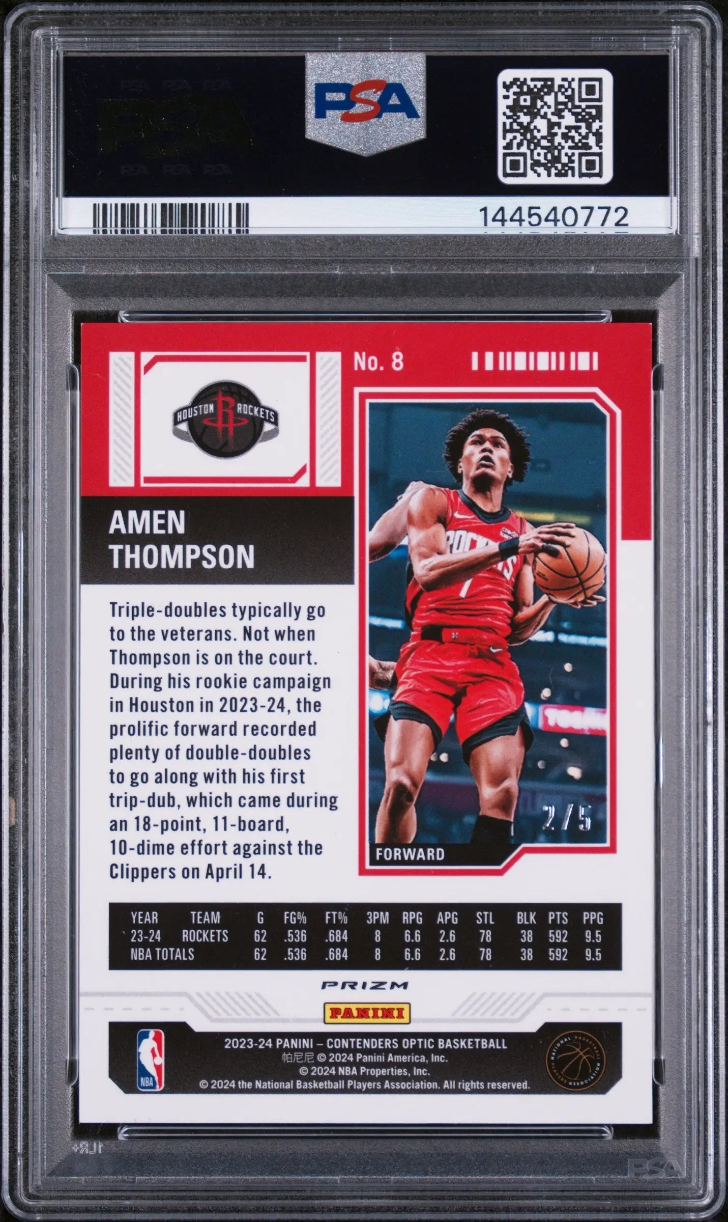 2023 Panini Contenders Optic Jade Ice Rookie Ticket Amen Thompson /5 PSA 9 
