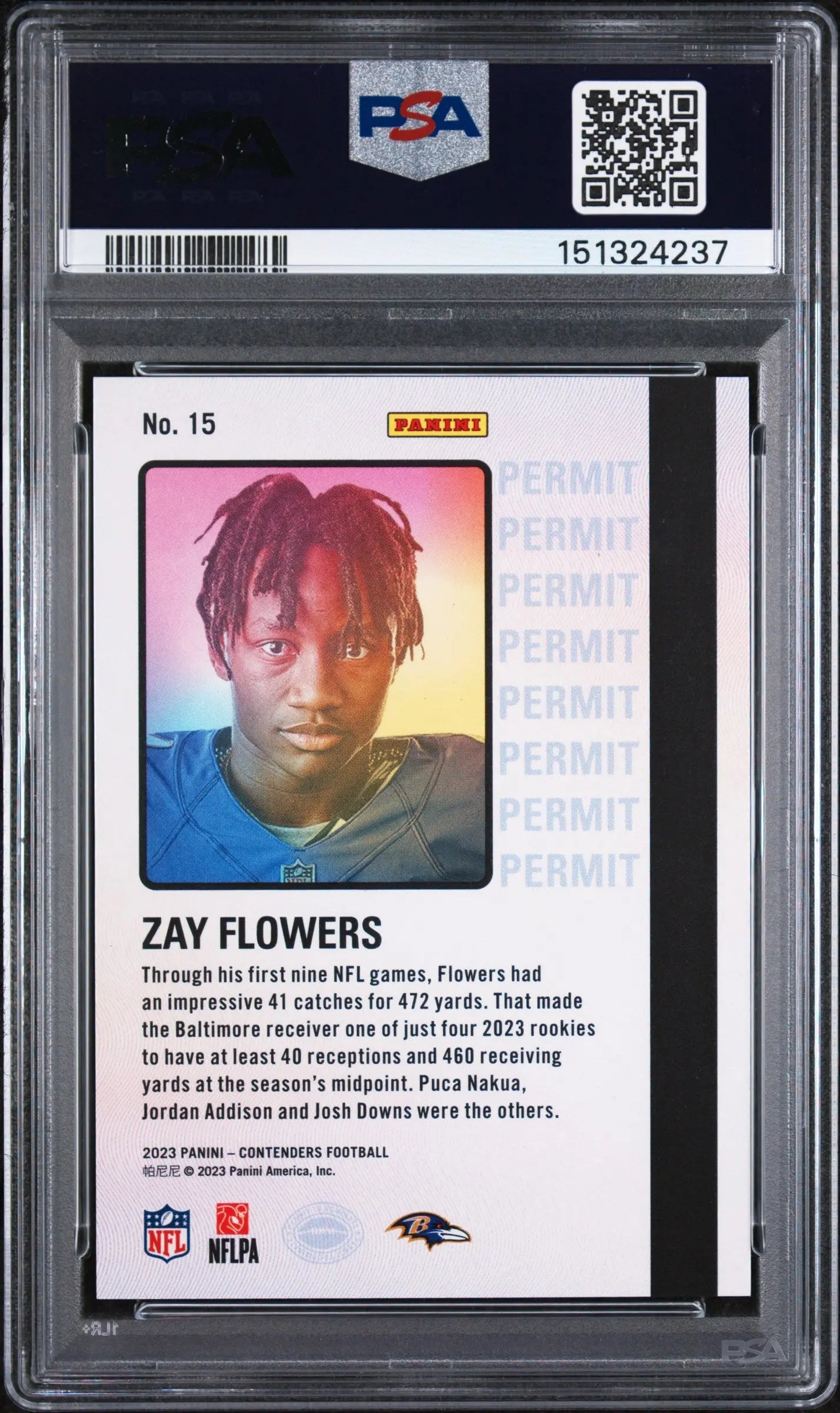 2023 Panini Contenders Permit To Dominate Zay Flowers PSA 10 