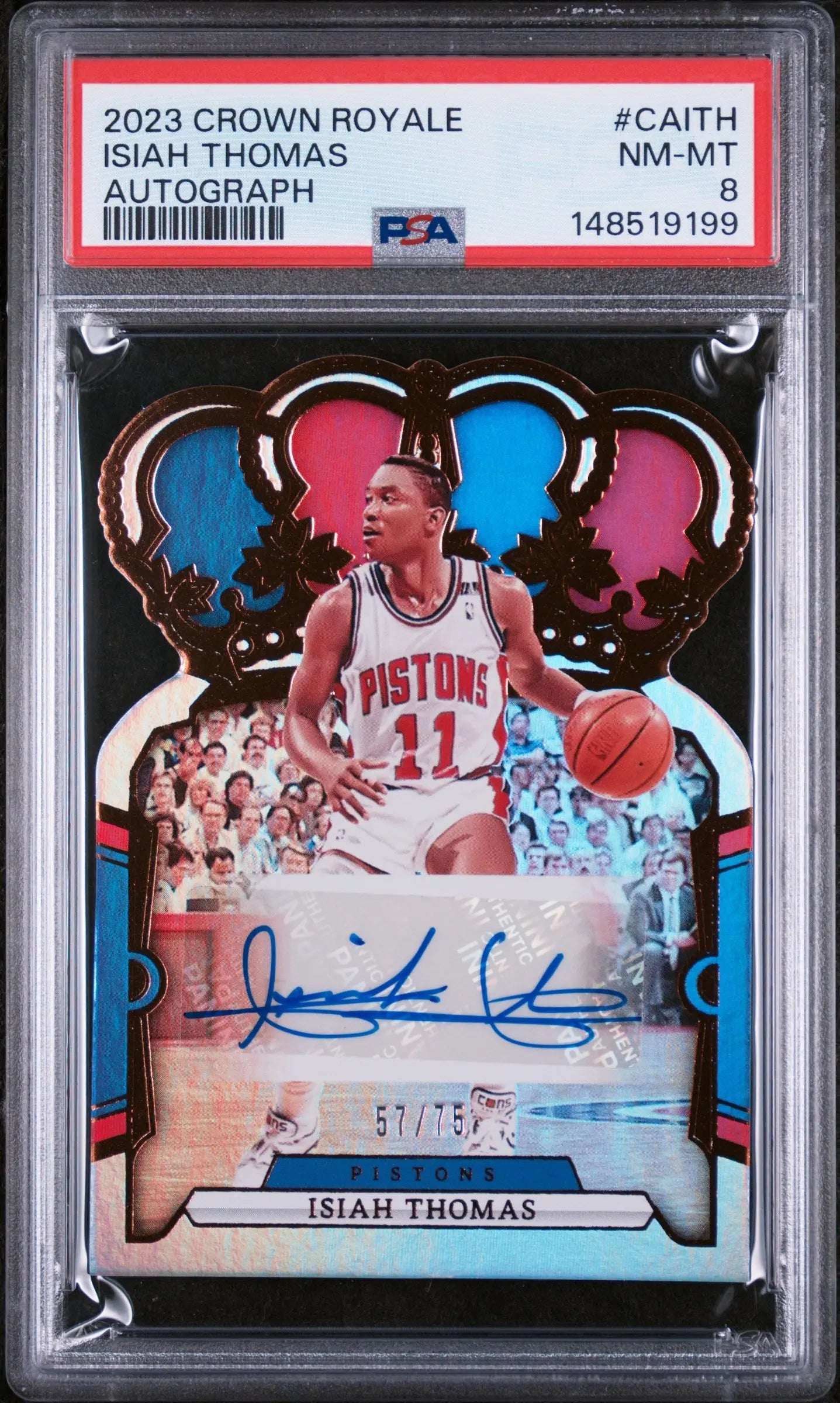 2023 Panini Crown Royale Crown Autographs Isiah Thomas Auto /75 PSA 8 