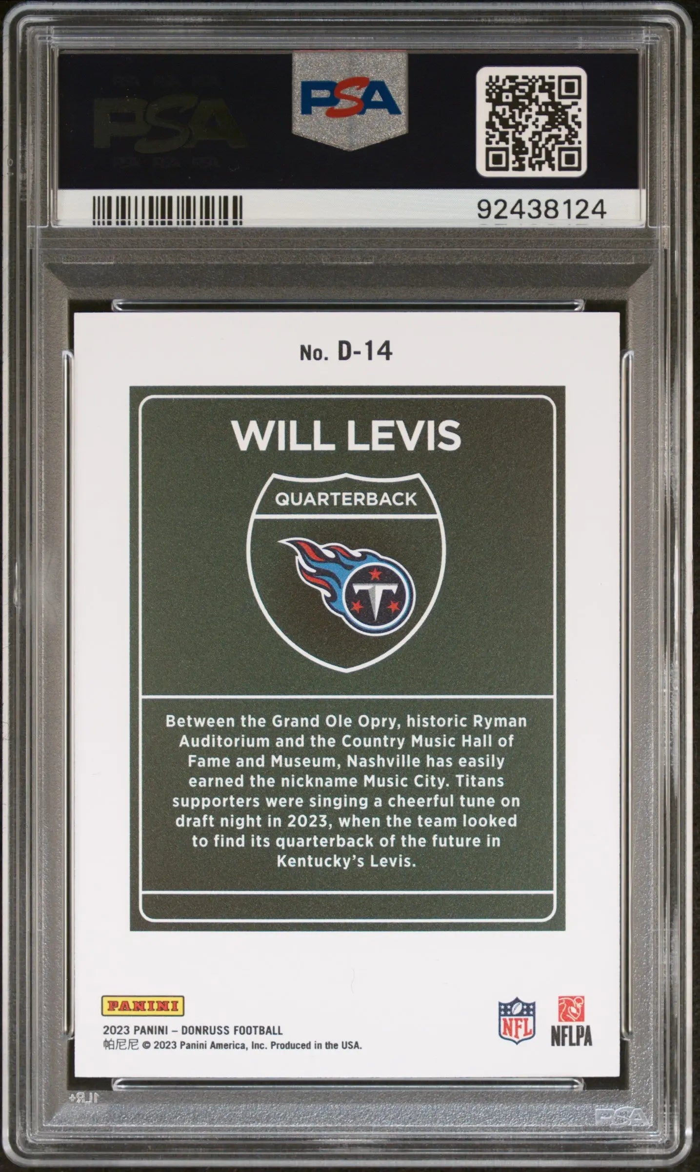 2023 Panini Donruss Downtown! Will Levis Rookie RC PSA 10 