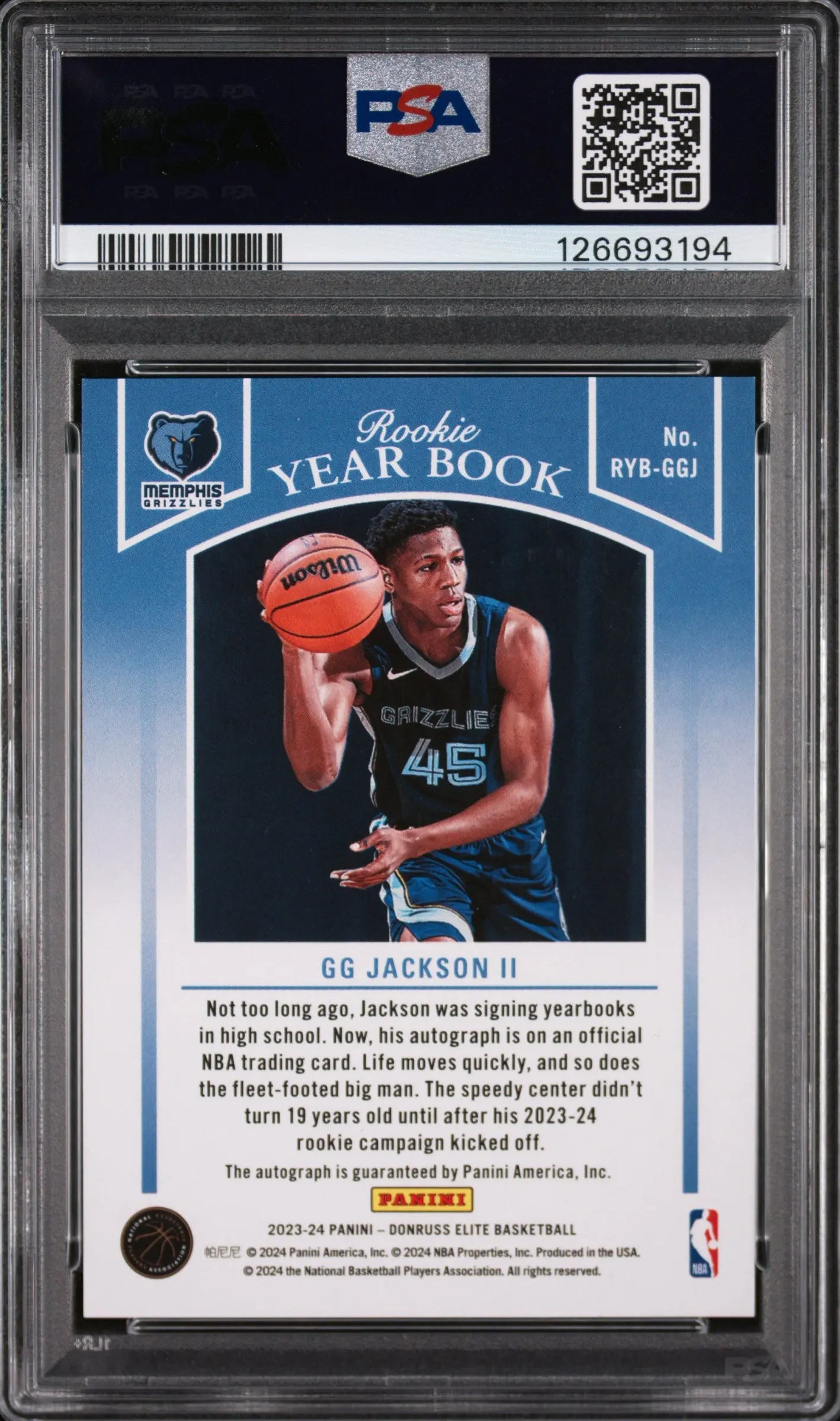 2023 Panini Donruss Elite Rookie Yearbook Auto GG Jackson II #RYBGGJ PSA 10 