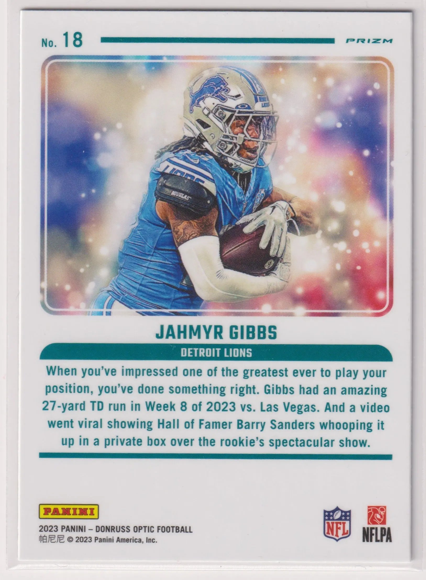 2023 Panini Donruss Mythical Rookie Jahmyr Gibbs Lazer Prizm RC 