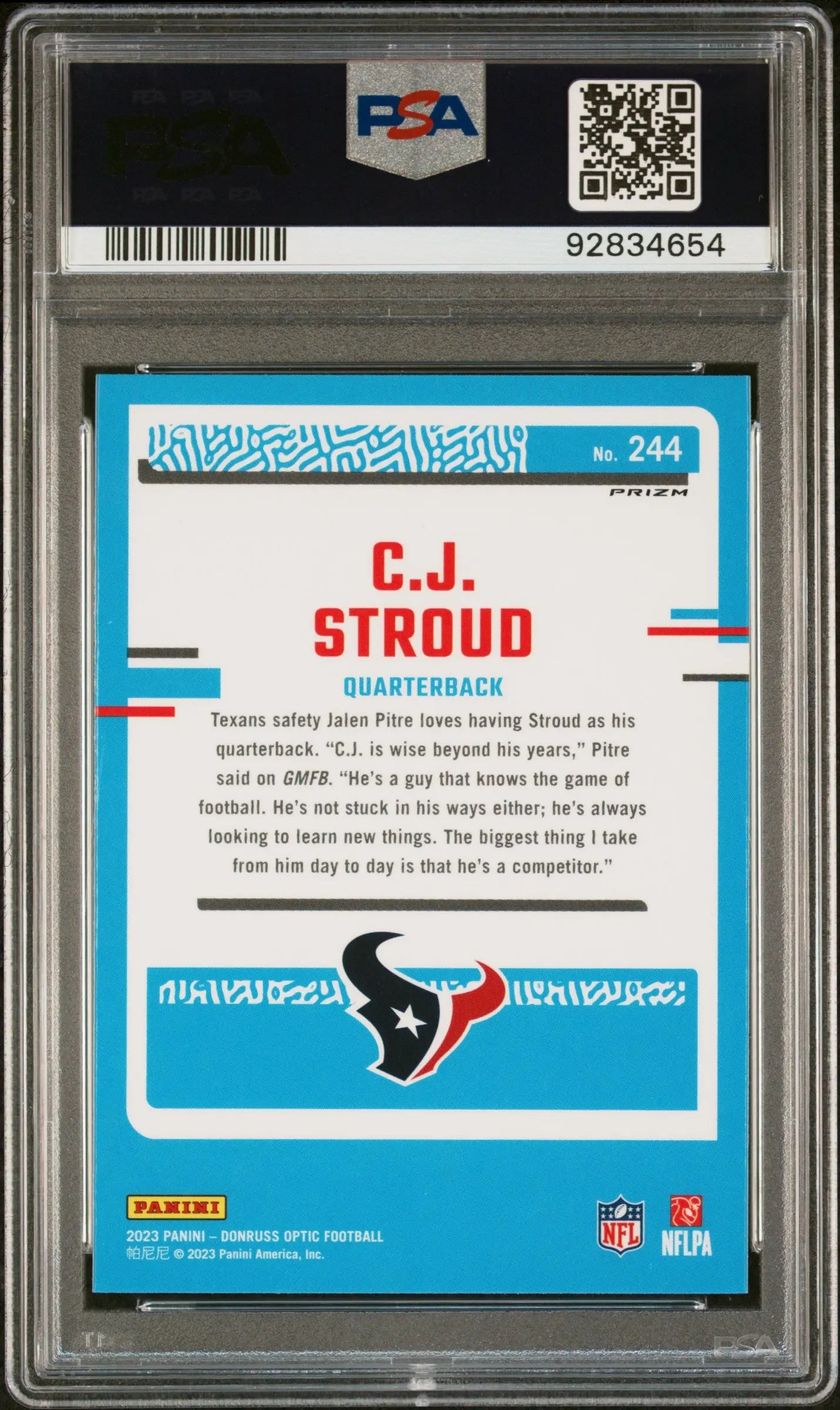 2023 Panini Donruss Optic CJ Stroud Rated Rookie RC Holo PSA 10 