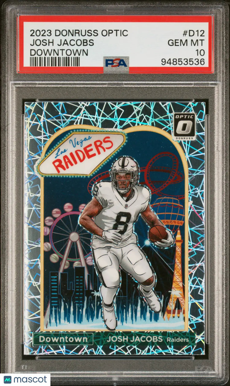 2023 Panini Donruss Optic Josh Jacobs Downtown PSA 10 Card