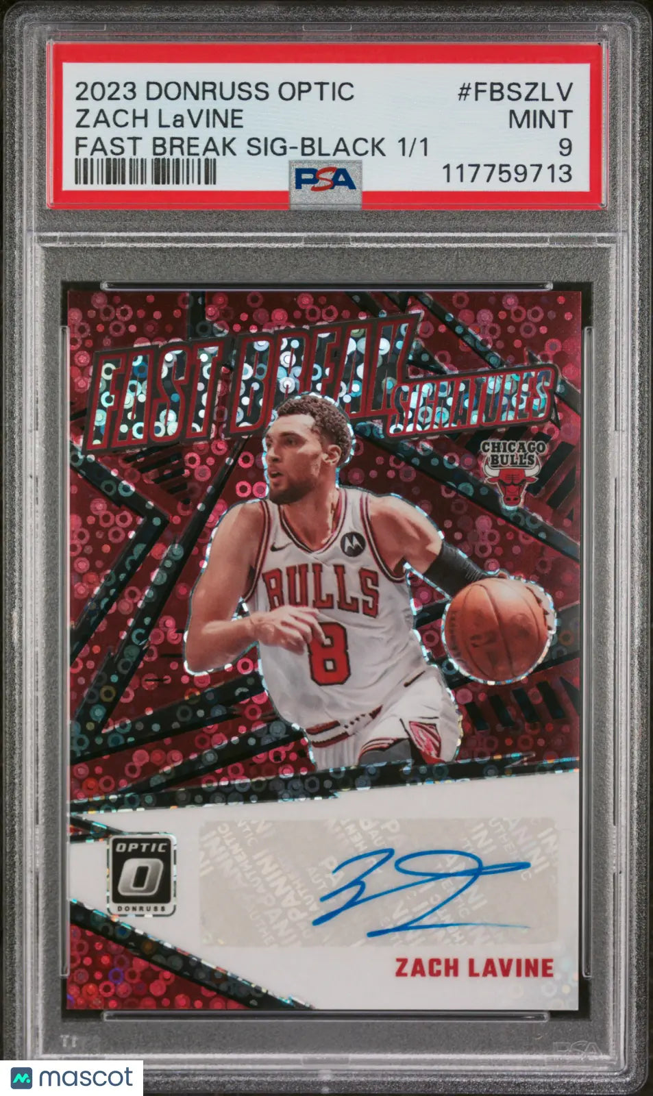 2023 Panini Donruss Optic Fast Break Signatures Auto Zach Lavine Black 1/1 PSA 9 