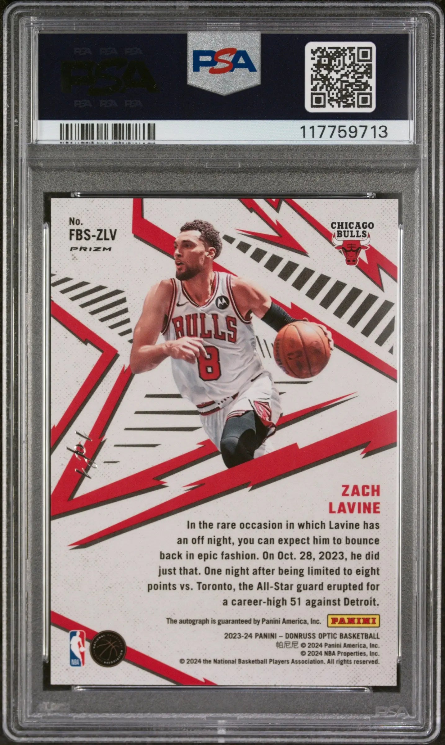 2023 Panini Donruss Optic Fast Break Signatures Auto Zach Lavine Black 1/1 PSA 9 
