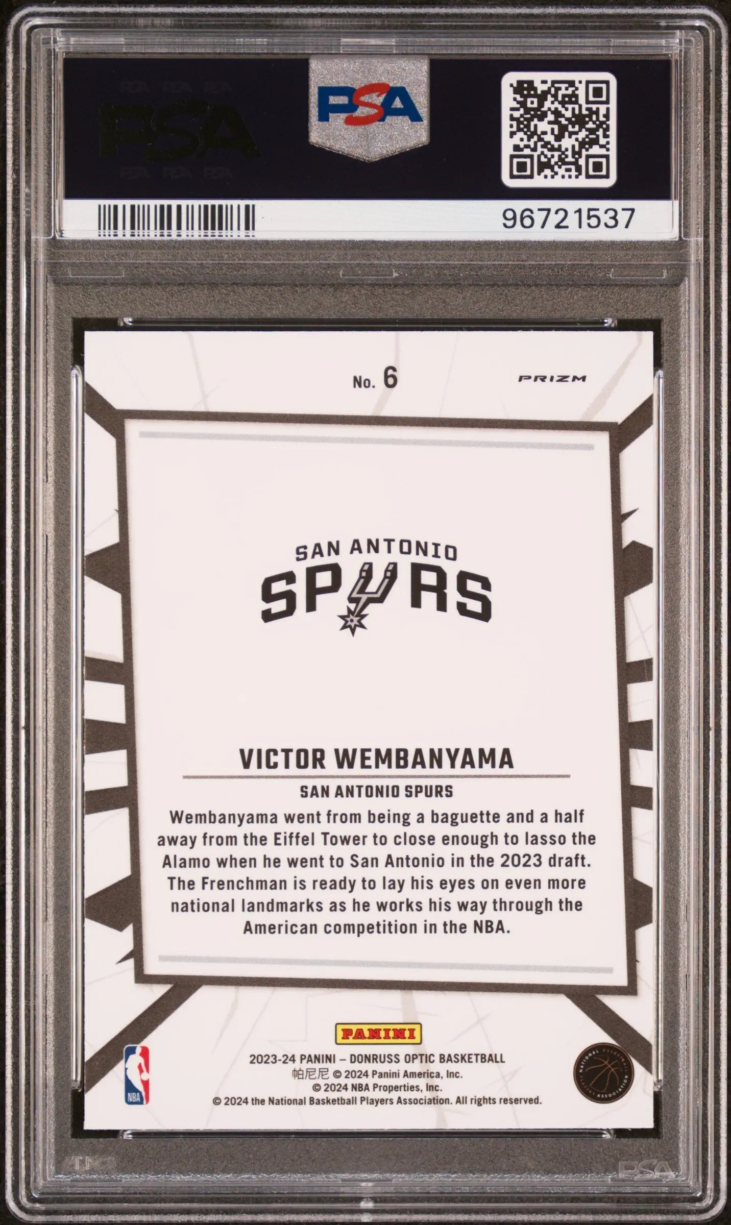 2023 Panini Donruss Optic My House Victor Wembanyama RC Rookie Purple PSA 10 