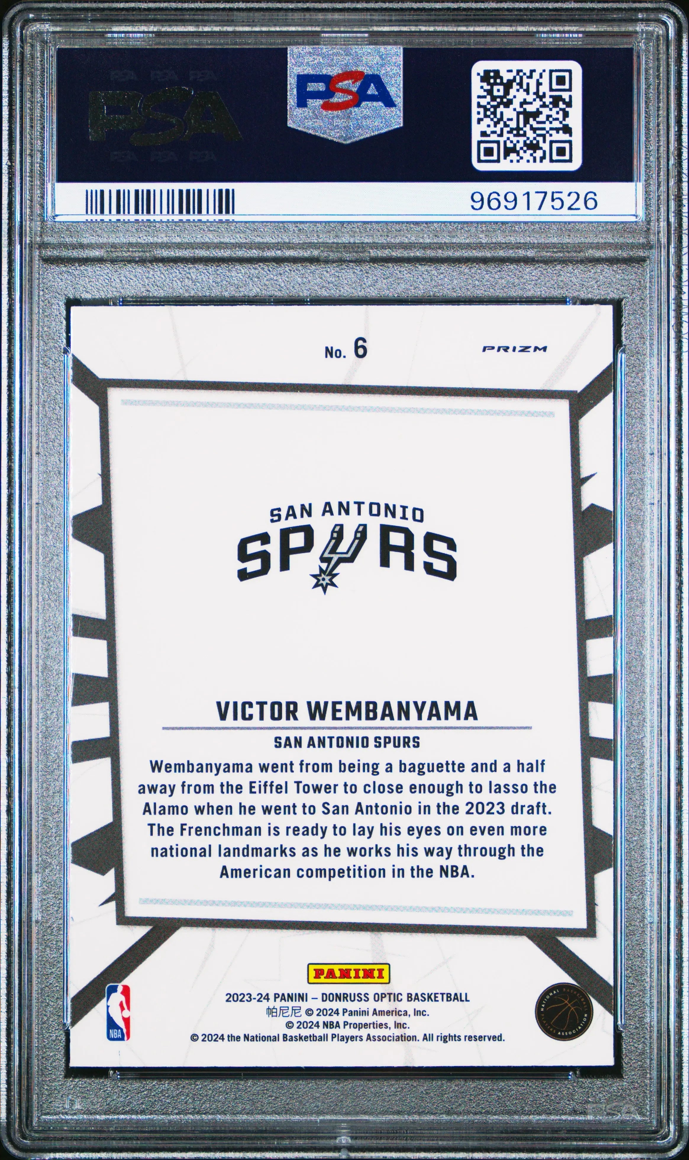 2023 Panini Donruss Optic My House Victor Wembanyama #6 Purple PSA 10 