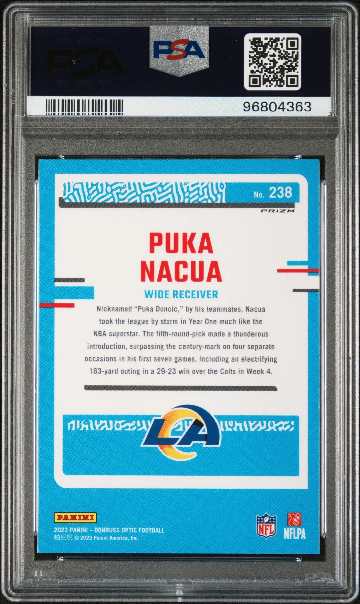 2023 Panini Donruss Optic Puka Nacua  Rated Rookie #238 Purple Shock PSA 10 