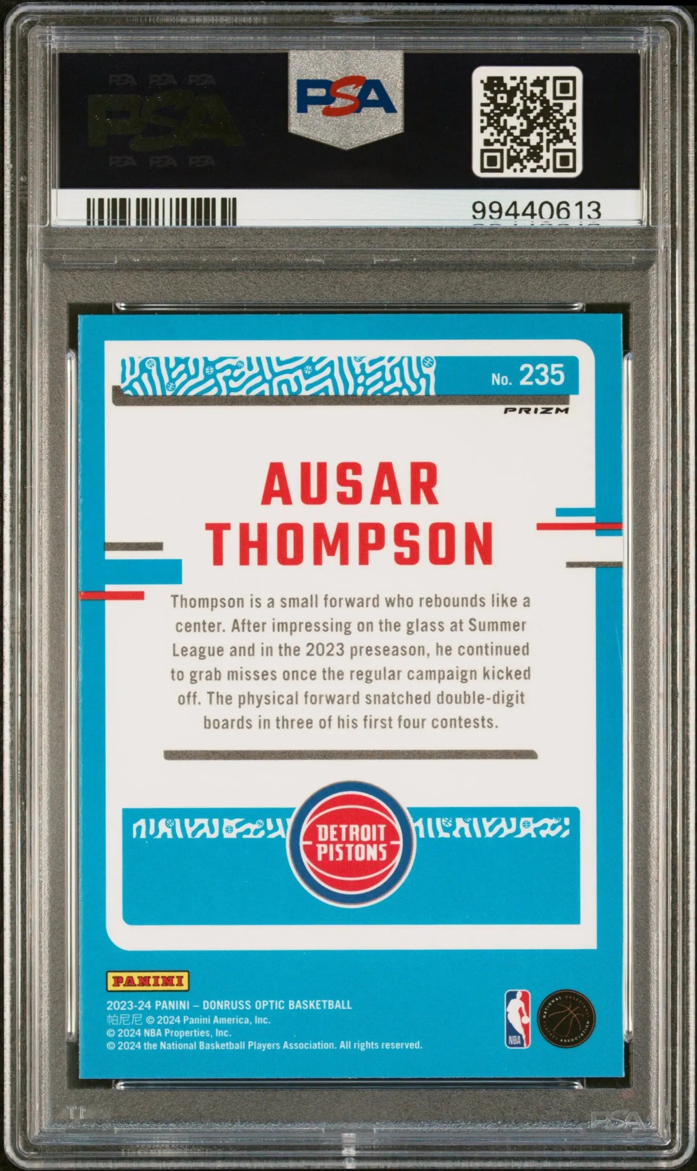 2023 Panini Donruss Optic Rated Rookie Ausar Thompson Photon RC SP PSA 10 