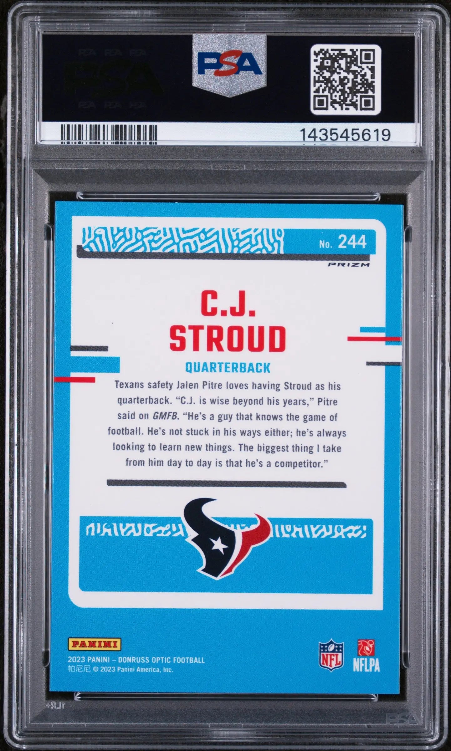2023 Panini Donruss Optic Rated Rookie CJ Stroud Green Velocity RC PSA 10 