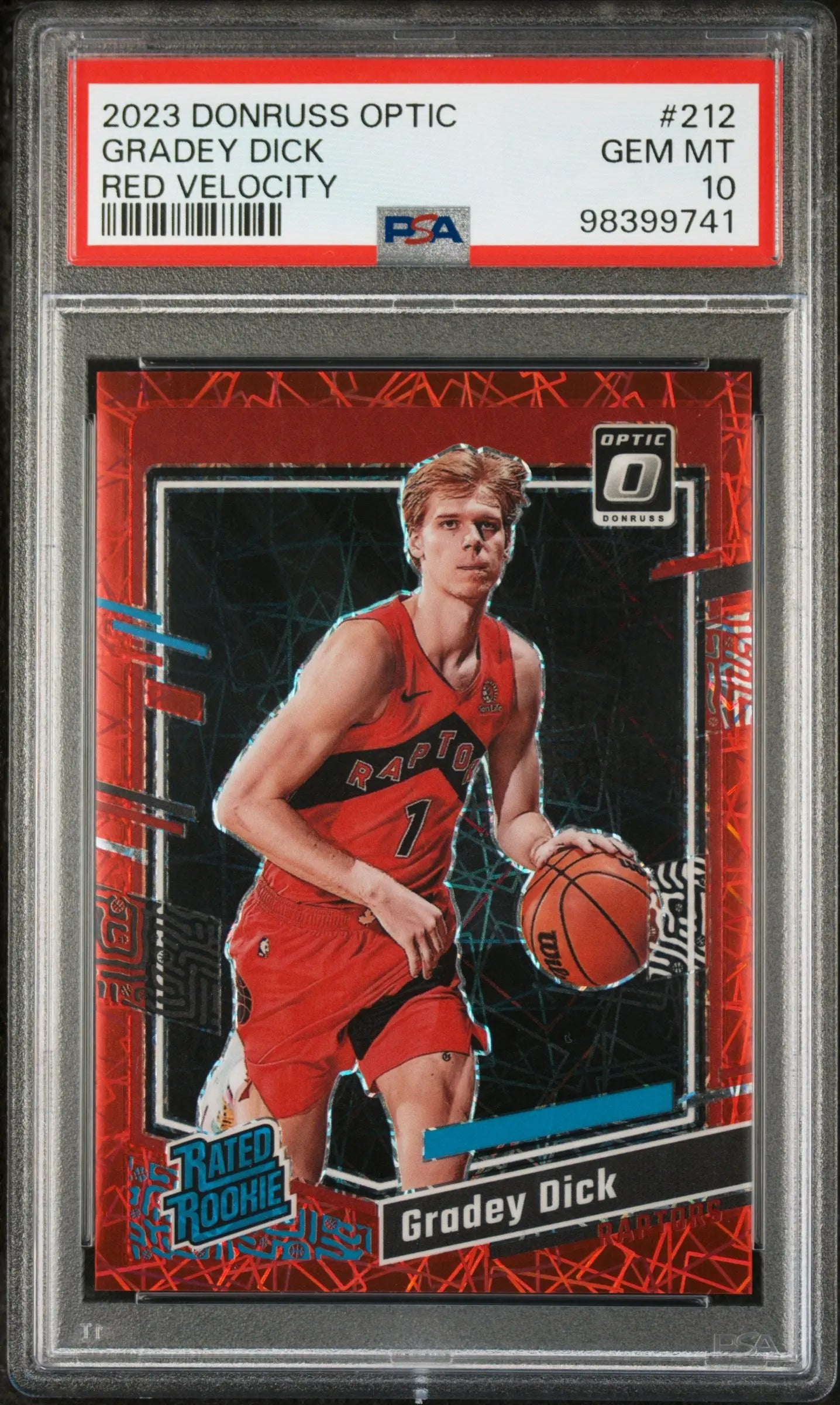 2023 Panini Donruss Optic Rated Rookie Gradey Dick Red Velocity /299 RC PSA 10 