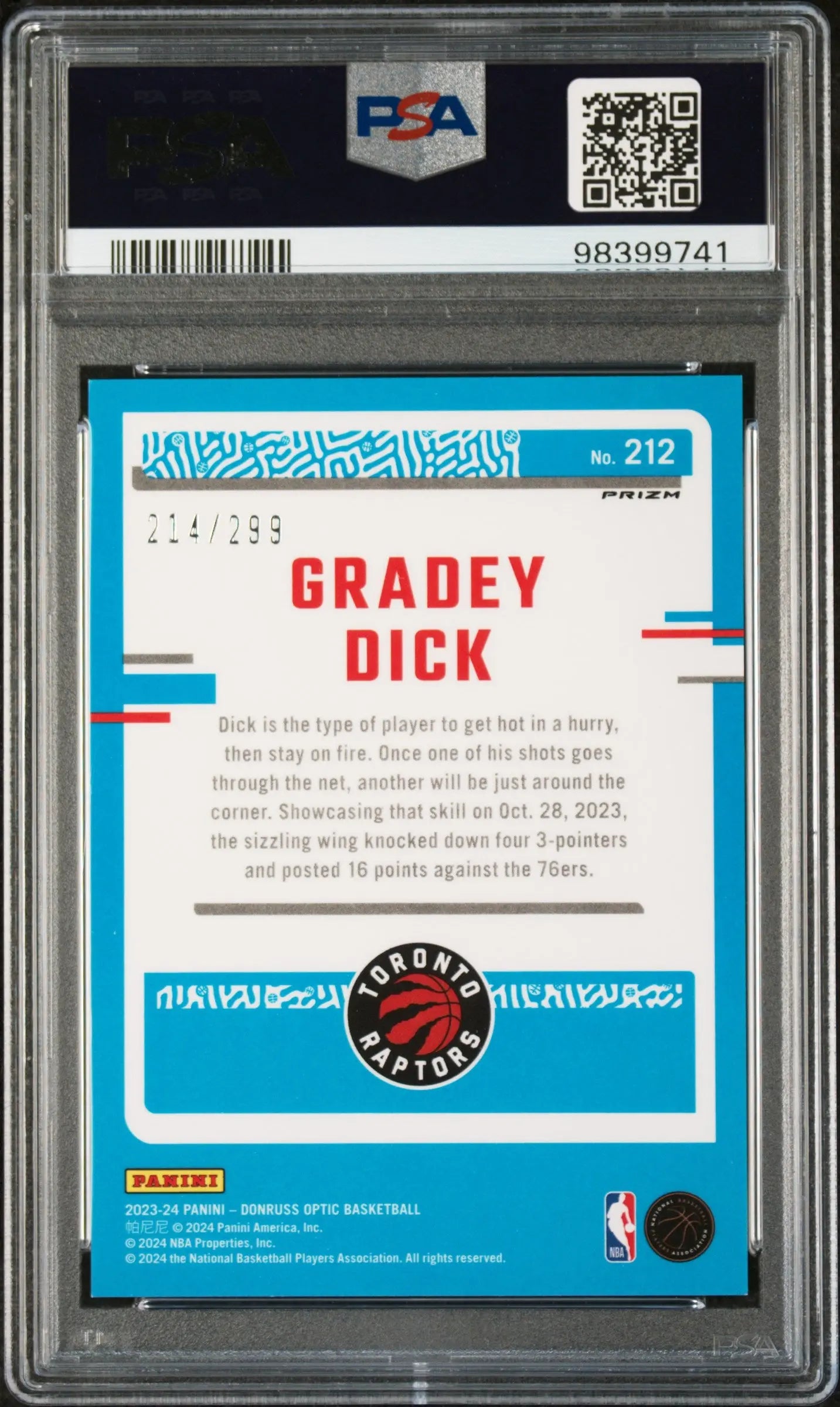 2023 Panini Donruss Optic Rated Rookie Gradey Dick Red Velocity /299 RC PSA 10 
