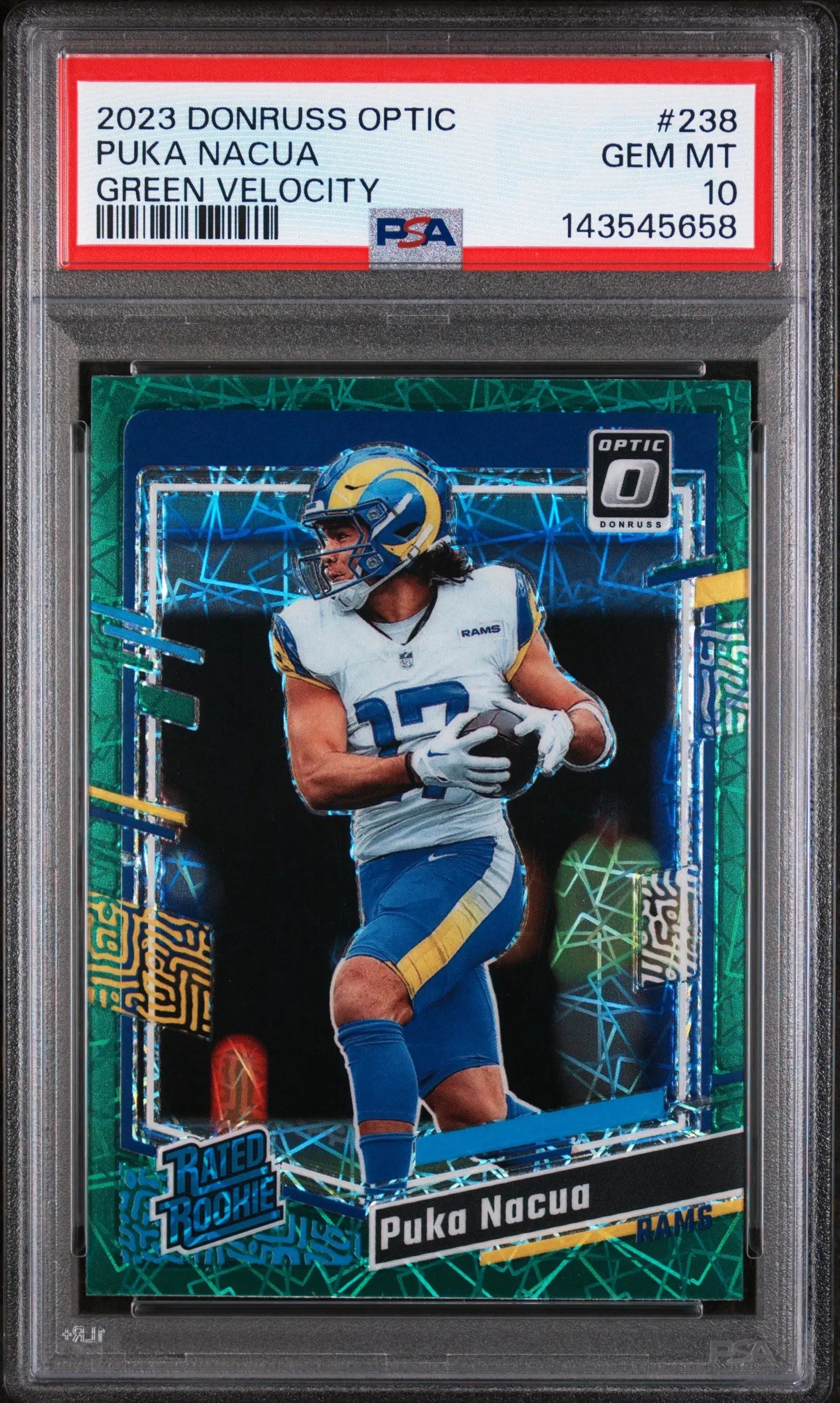 2023 Panini Donruss Optic Rated Rookie Puka Nacua Green Velocity RC PSA 10 