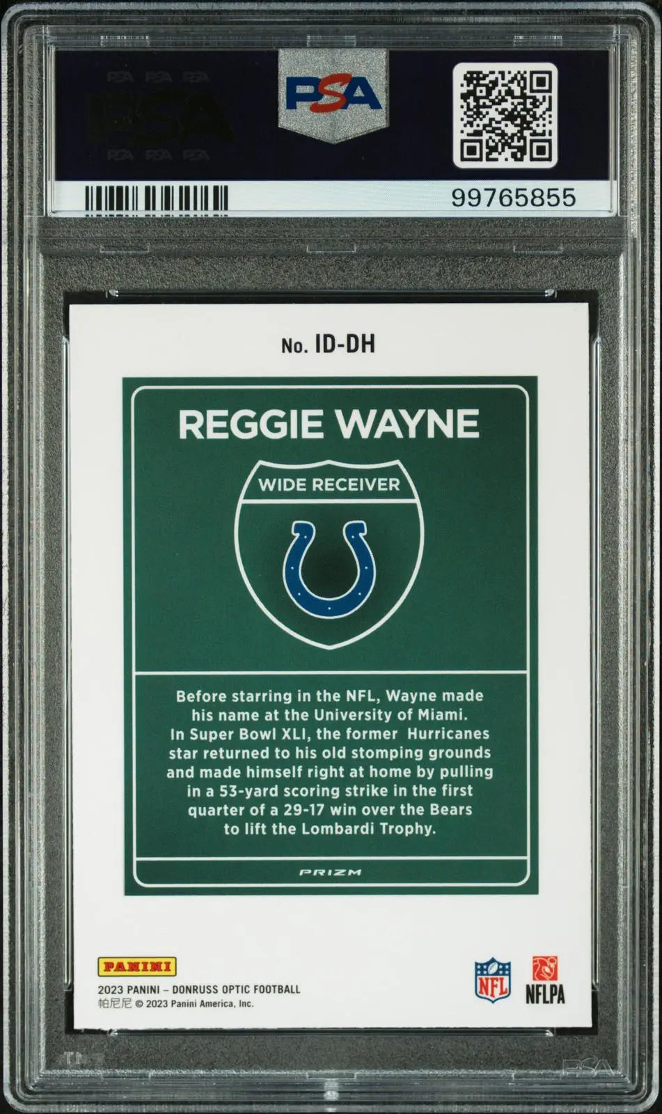 2023 Panini Donruss Optic Super Bowl Downtown Reggie Wayne PSA 10 
