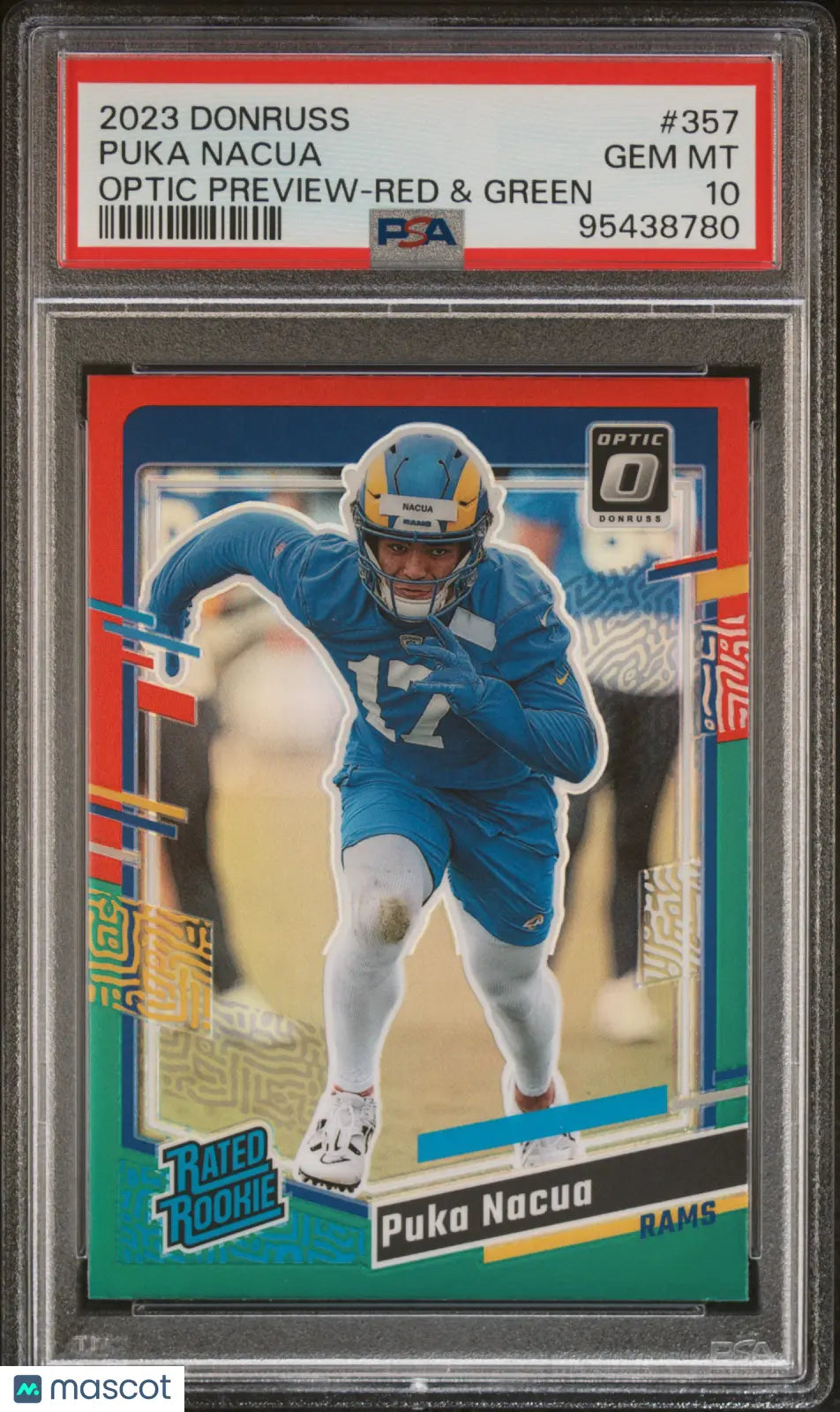 2023 Panini Donruss Puka Nacua Rated Rookie Optic Preview Red Green PSA 10 