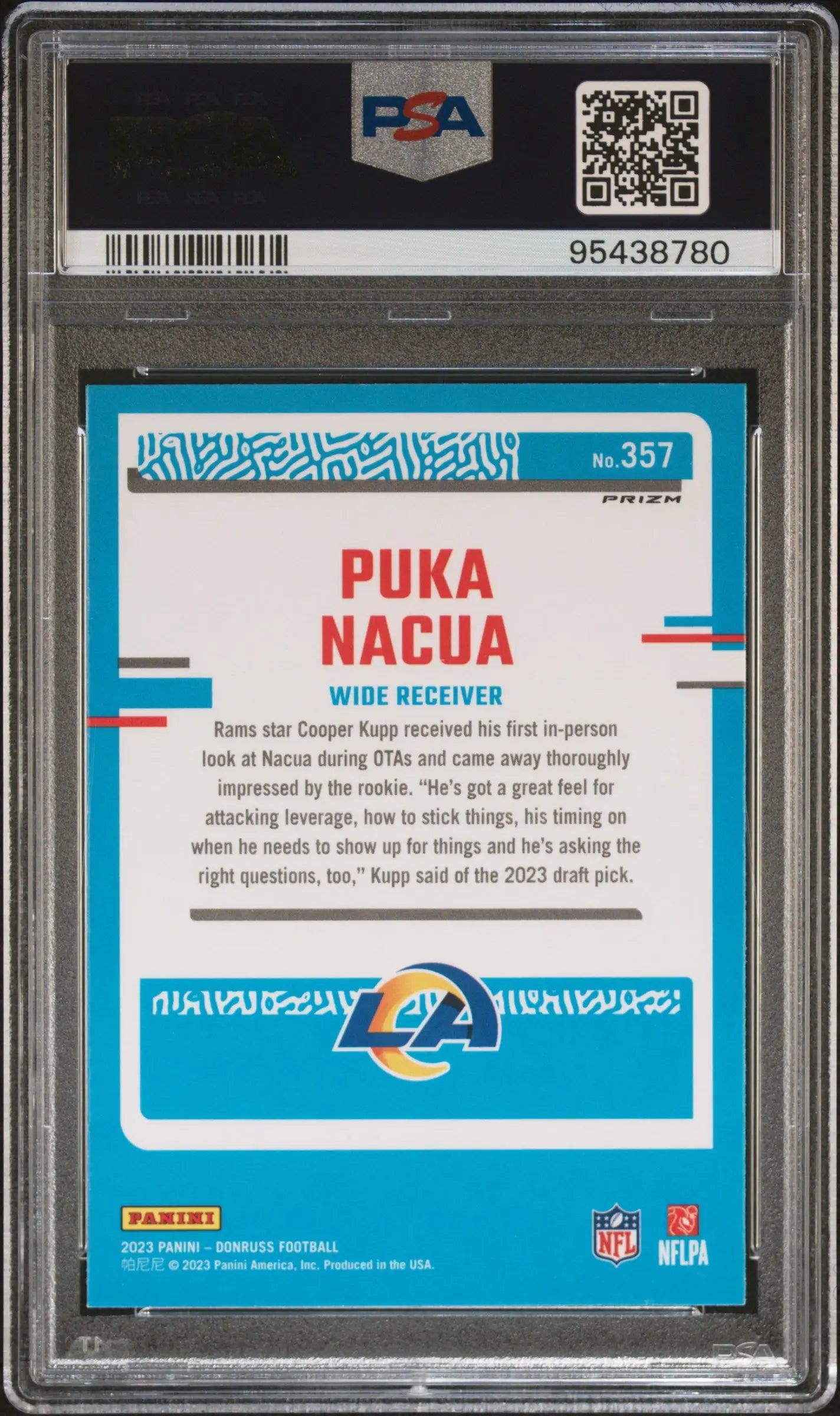2023 Panini Donruss Puka Nacua Rated Rookie Optic Preview Red Green PSA 10 