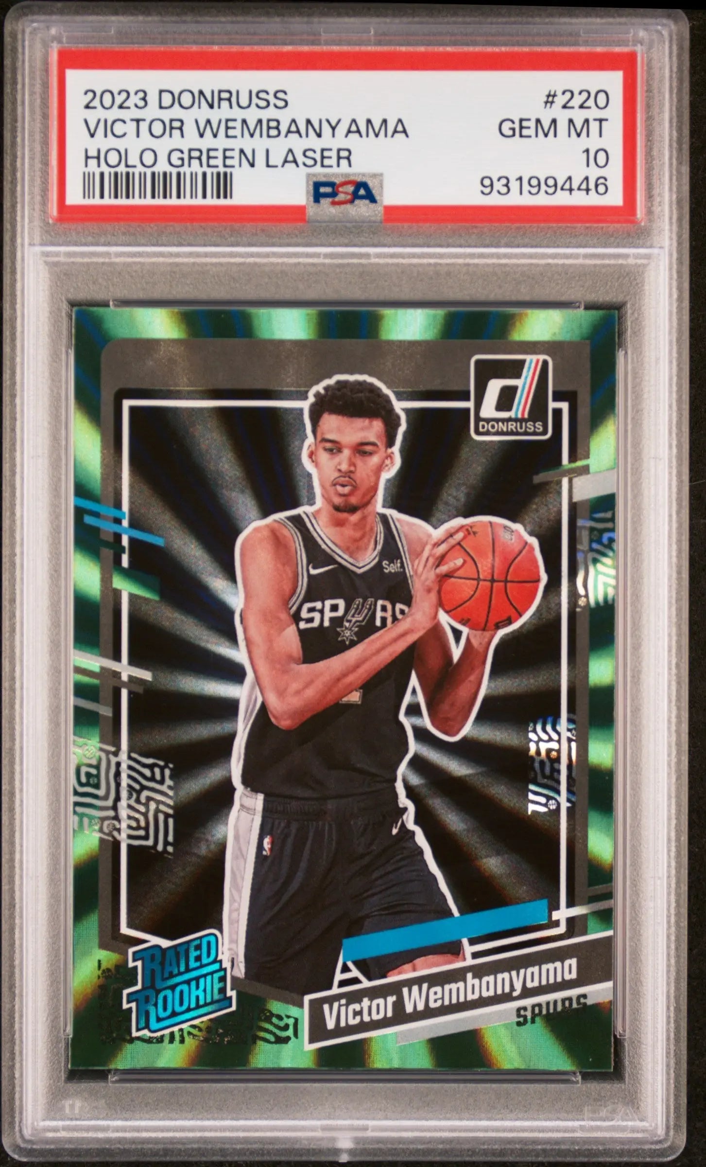 2023 Panini Donruss Rated Rookie Victor Wembanyama Holo Green Laser RC PSA 10 