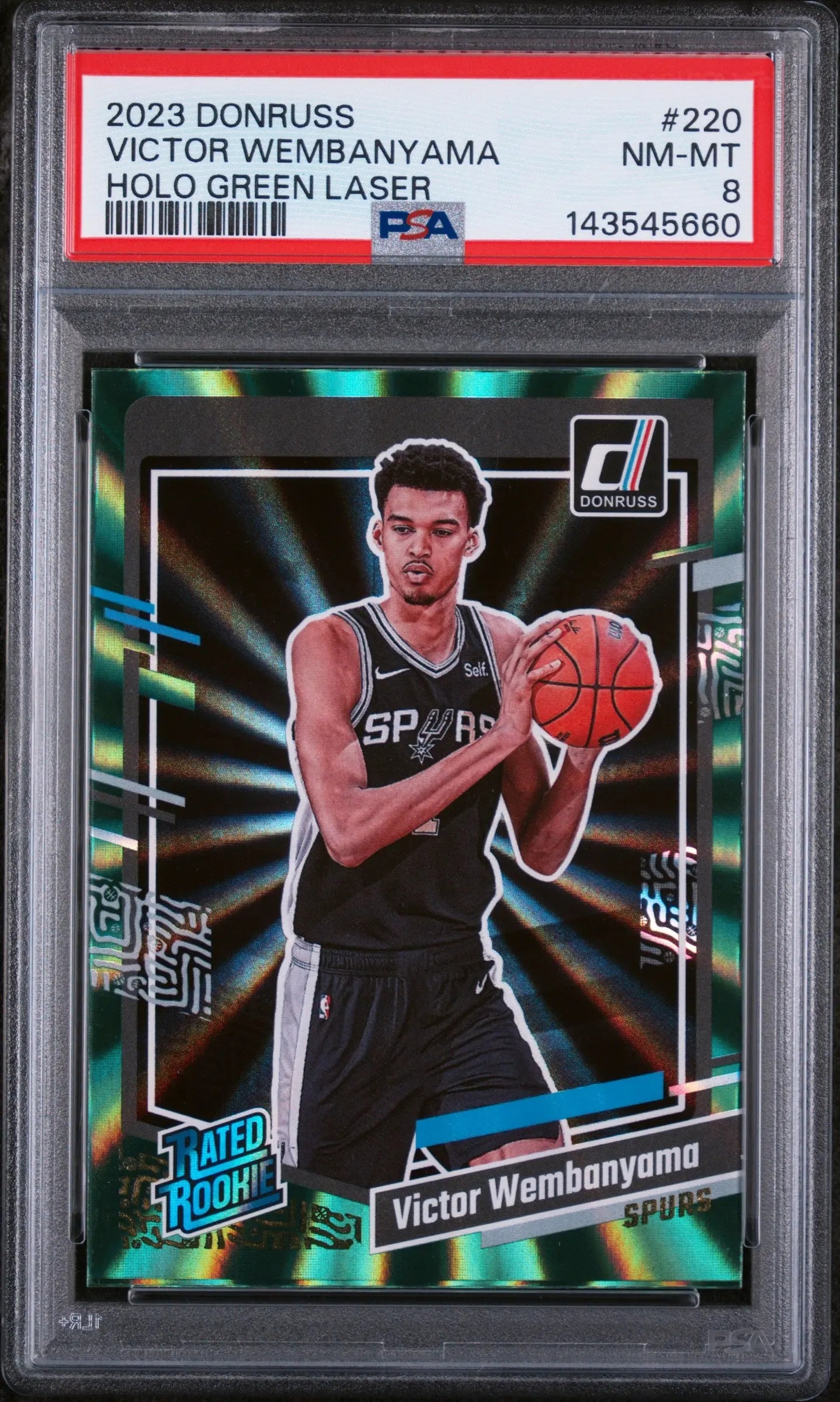 2023 Panini Donruss Rated Rookie Victor Wembanyama Holo Green Laser RC PSA 8 
