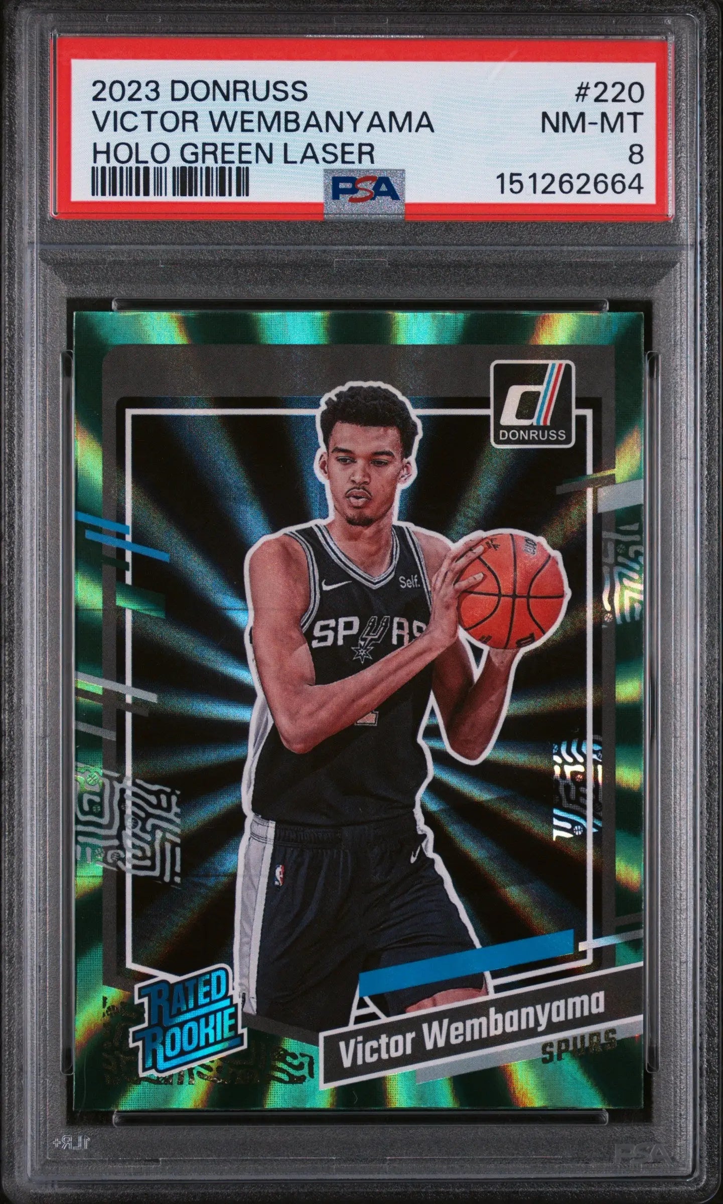 2023 Panini Donruss Rated Rookie Victor Wembanyama Holo Green Laser RC PSA 8 