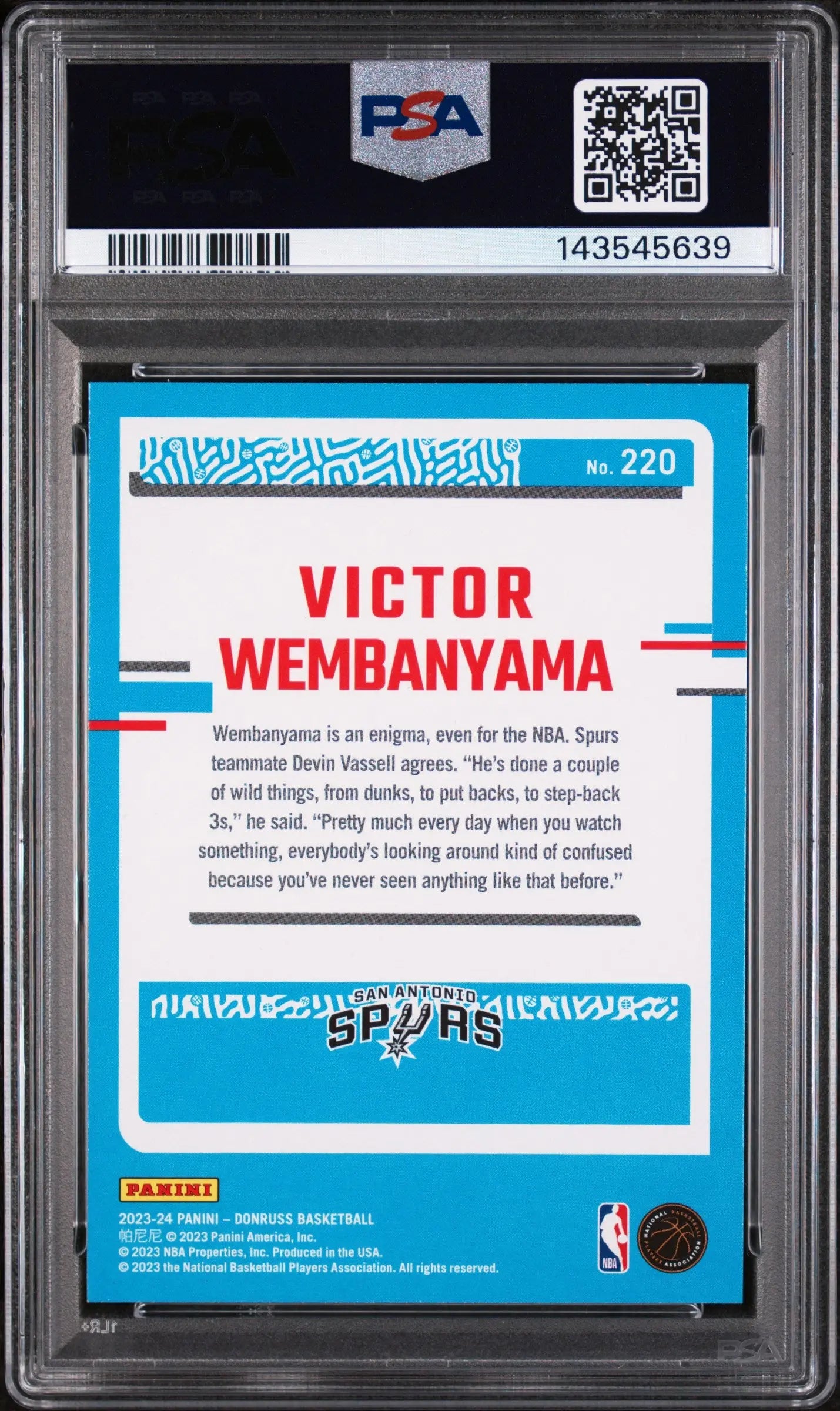 2023 Panini Donruss Rated Rookie Victor Wembanyama RC PSA 9 