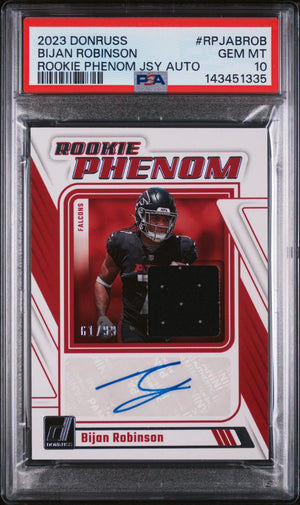 2023 Panini Donruss Rookie Phenom Jersey Autographs Bijan Robinson Auto/99 PSA10 