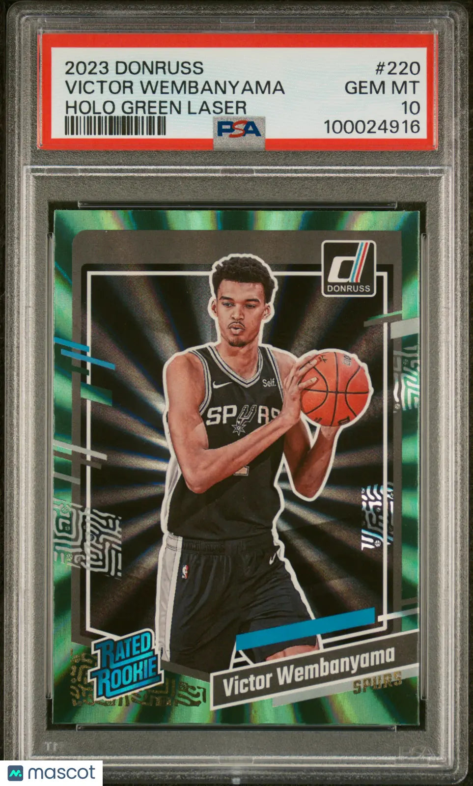 2023 Panini Donruss Victor Wembanyama Rated Rookie Holo Green Laser PSA 10 